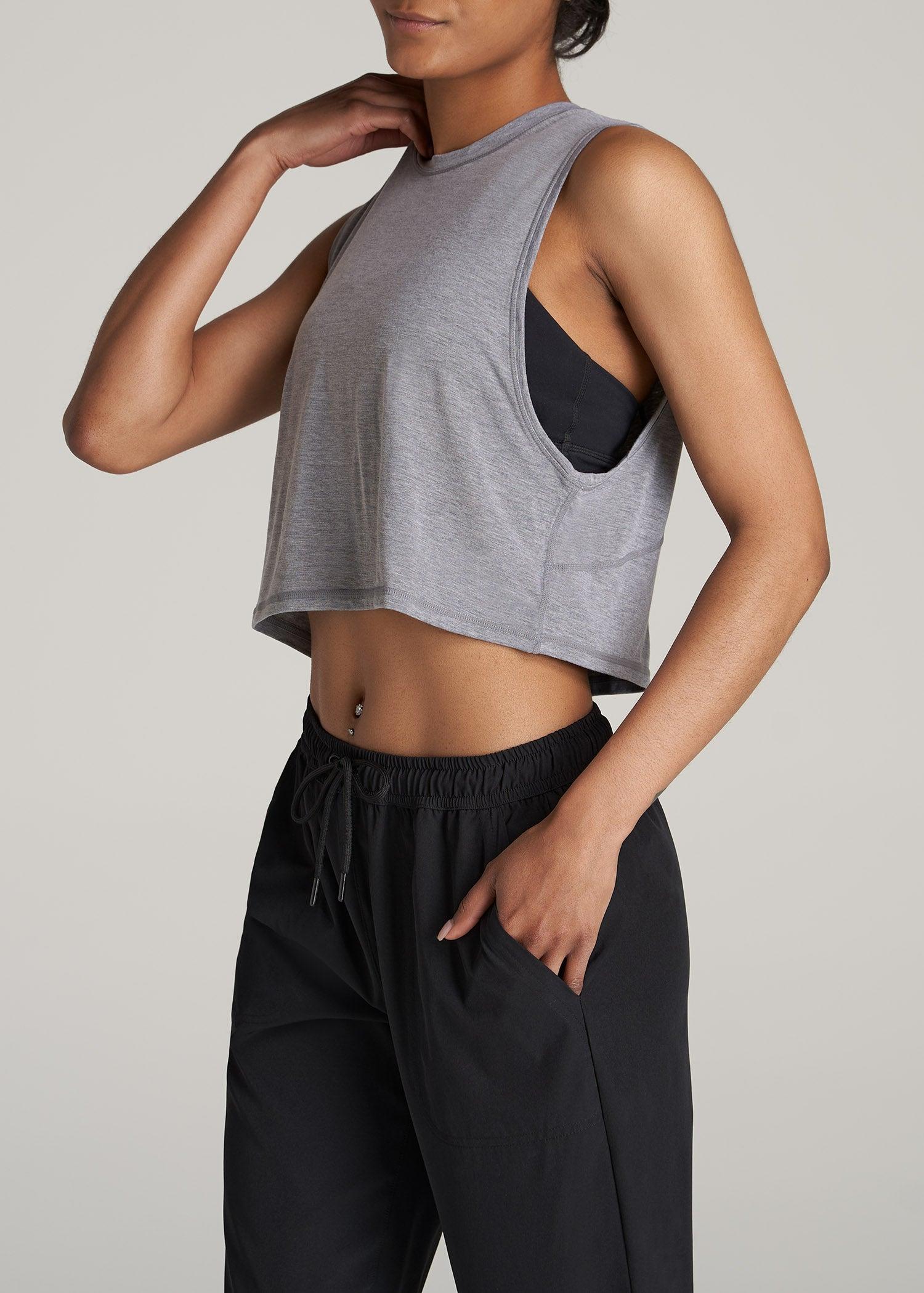 Athletic Cropped Muscle Tank Top for Tall Women in Grey Mix Female Product Image