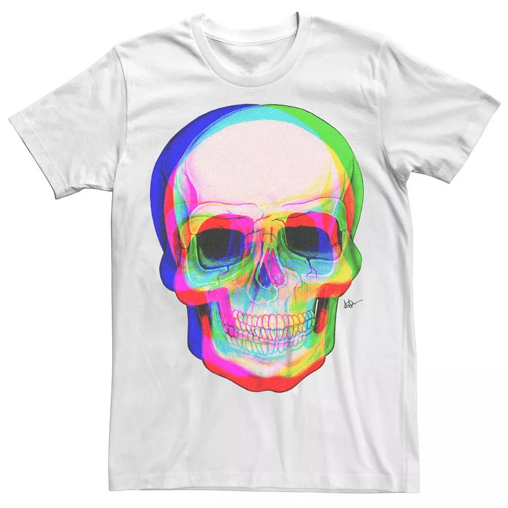 Men's 3D Skull Graphic Tee, Size: XS, White Product Image