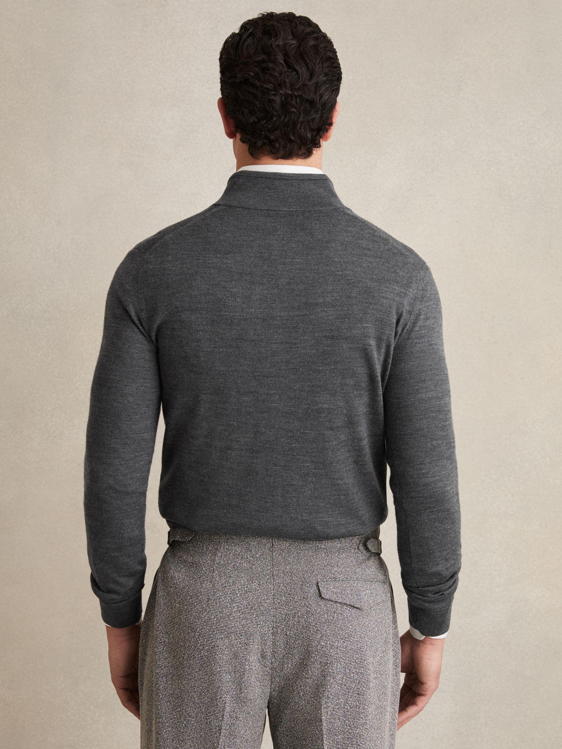 Merino Wool Half-Zip Polo Shirt in Mid Grey Melange Product Image