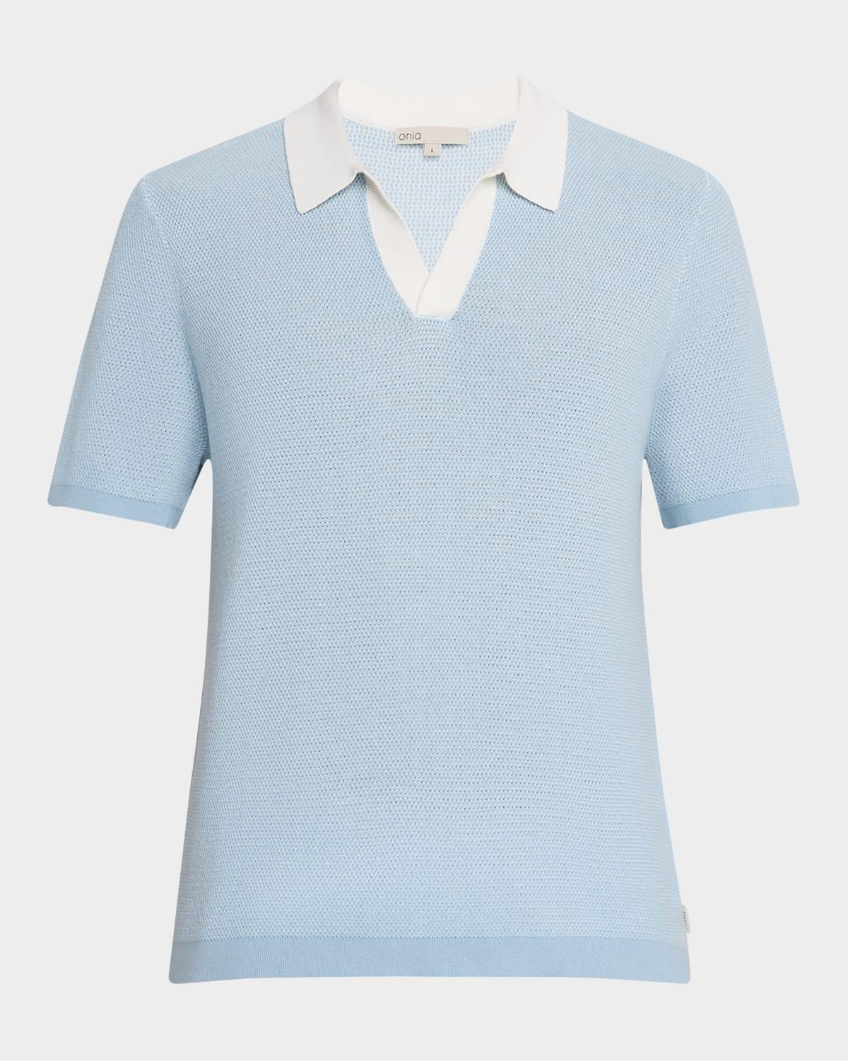 Mens Textured Cotton Johnny Collar Polo Shirt Product Image