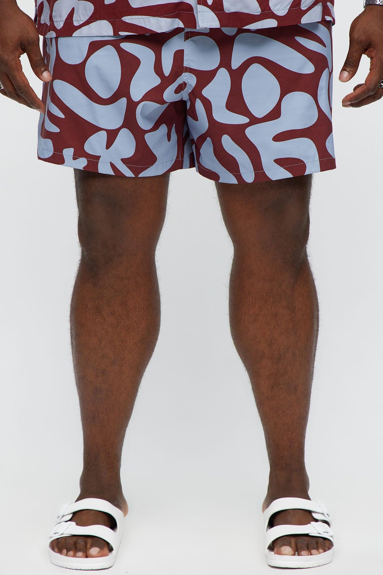 Chateau Abstract Printed Swim Mid Trunk - Burgundy/combo Male Product Image
