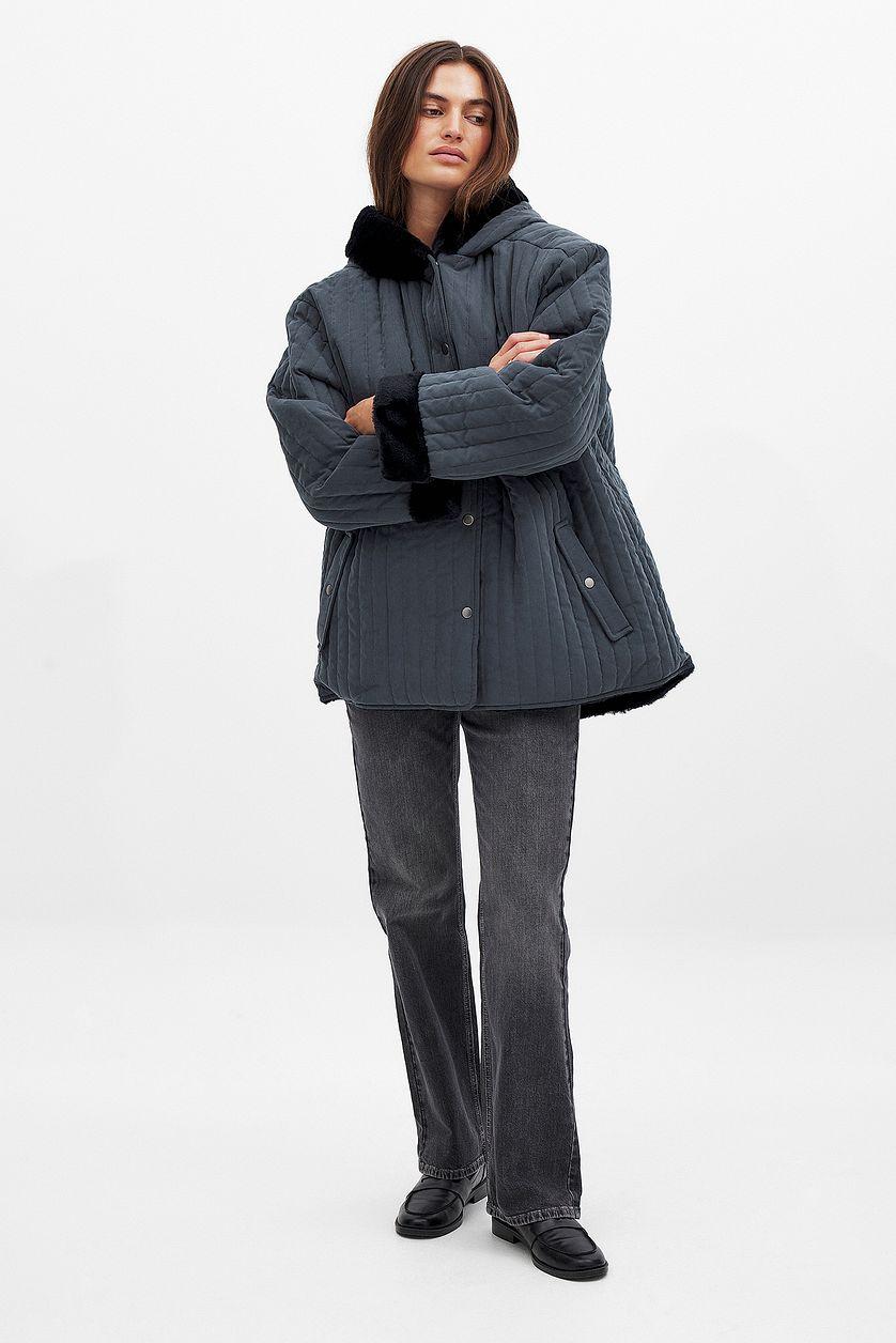 Padded Faux Fur Hood Detail Jacket Product Image