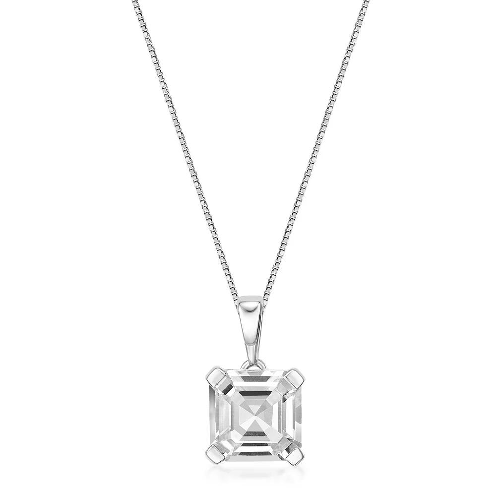 Gemminded Sterling Silver White Topaz Square Pendant Necklace, Women's, Size: 18" Product Image
