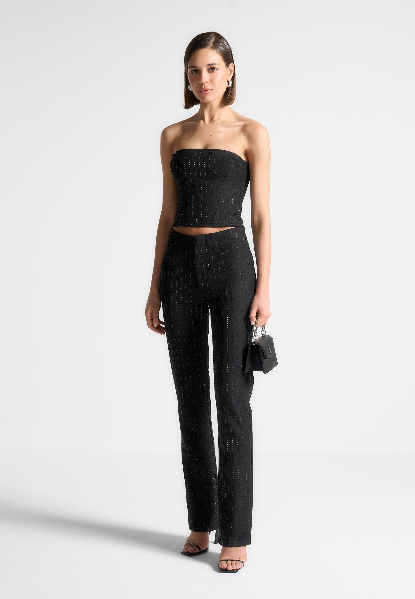 Rhinestone Tailored Bandeau Corset Top - Black Female Product Image