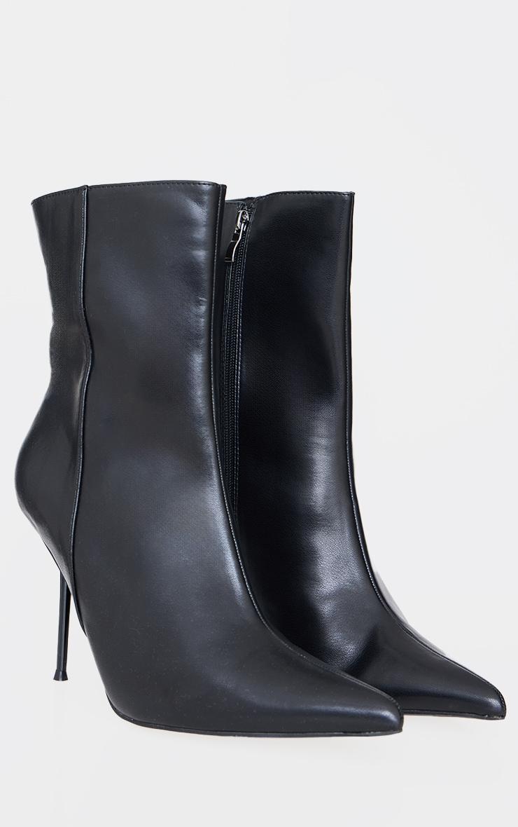  Black Pu Point Toe Mid Heeled Ankle Boots Product Image