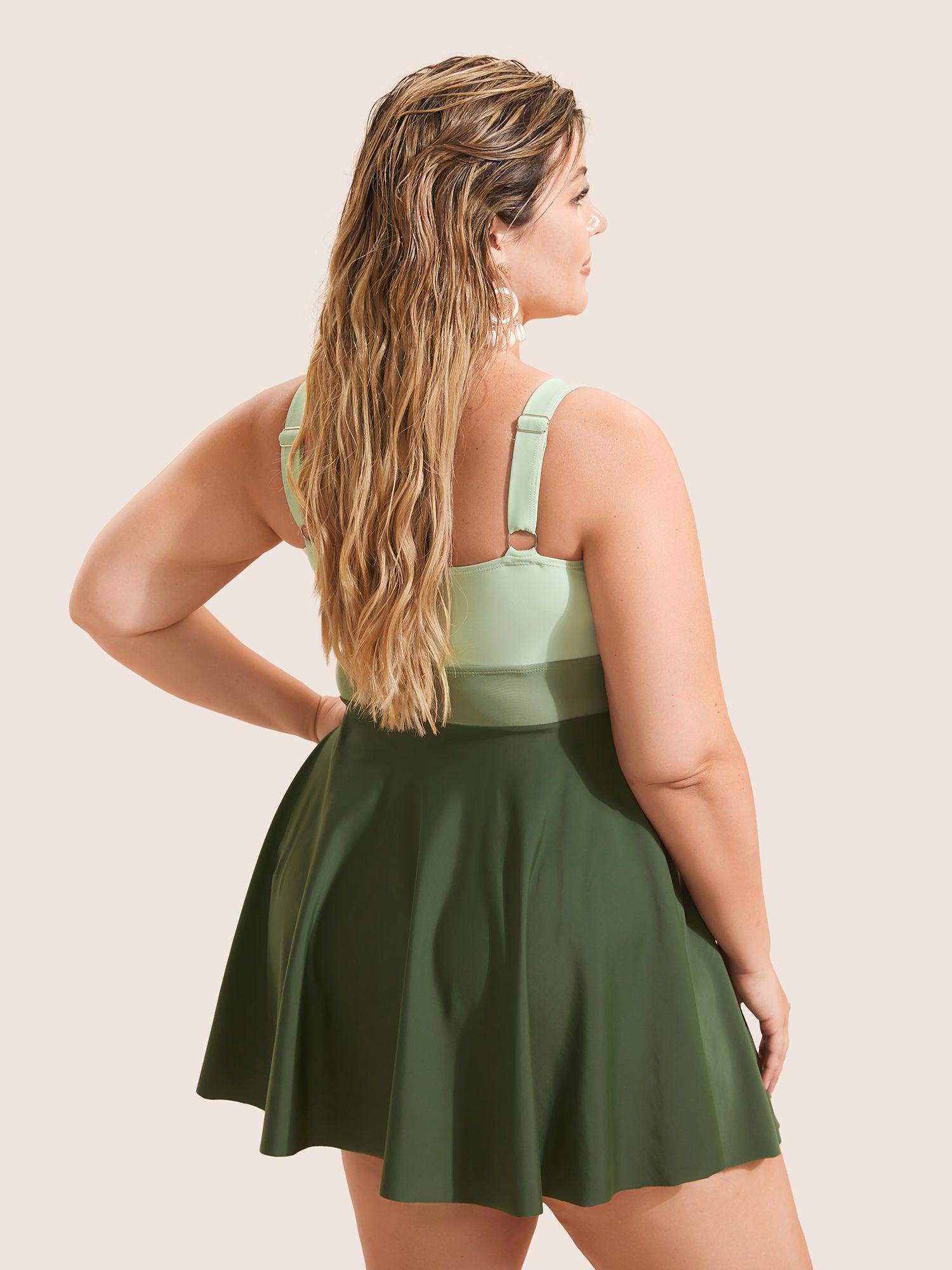 Twist Front Patchwork Adjustable Straps Swim Dress Female Product Image