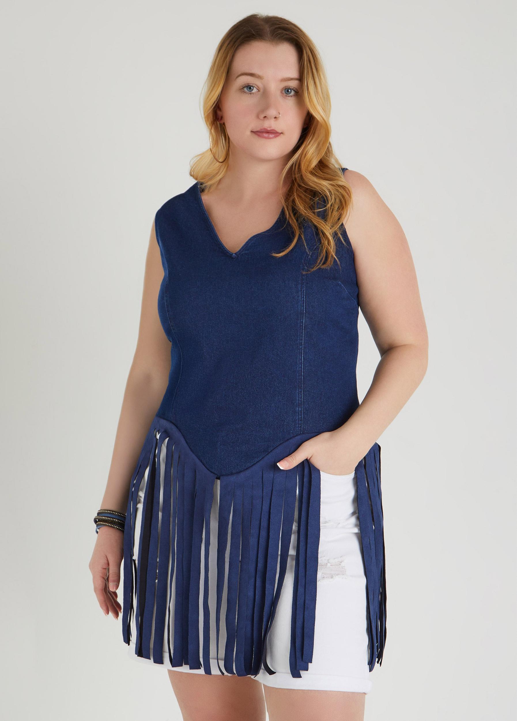 Fringed Denim Top Product Image