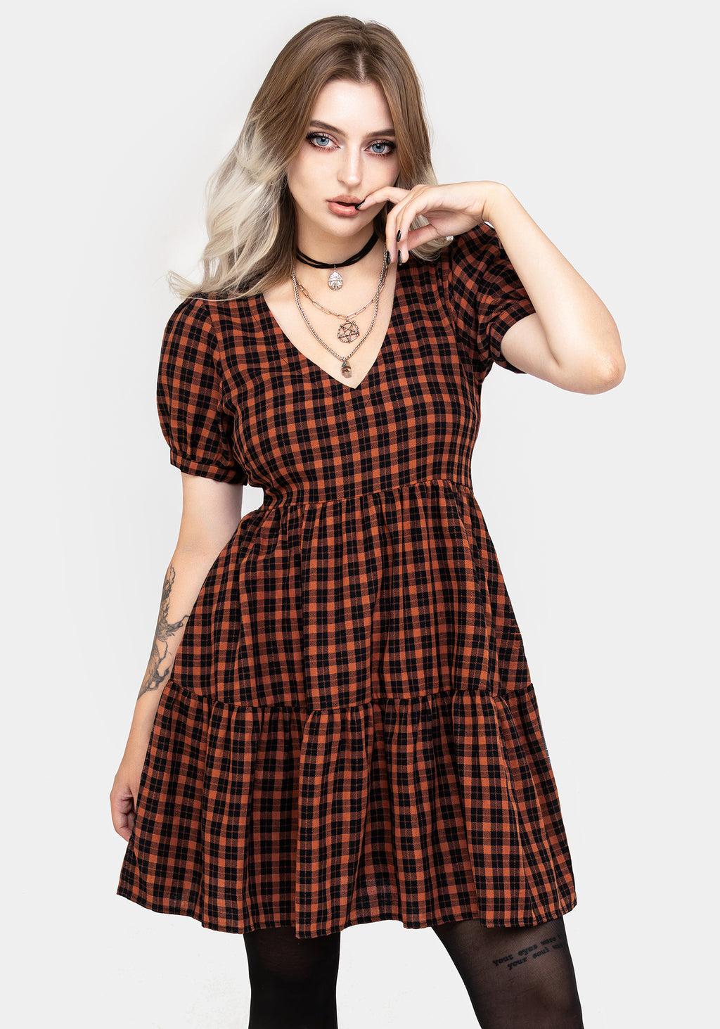Terra Check Mini Smock Dress - Orange Product Image