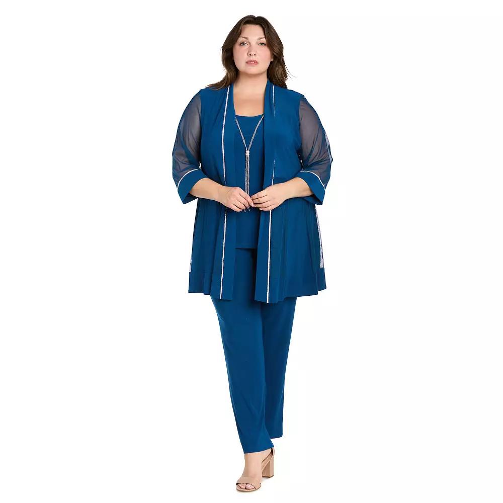 Plus Size R&M Richards 2-pc. Mesh Inset Jacket & Mock Pantsuit with Rhinestone Detail Set, Women's, Size: 18 W, Peacock Product Image