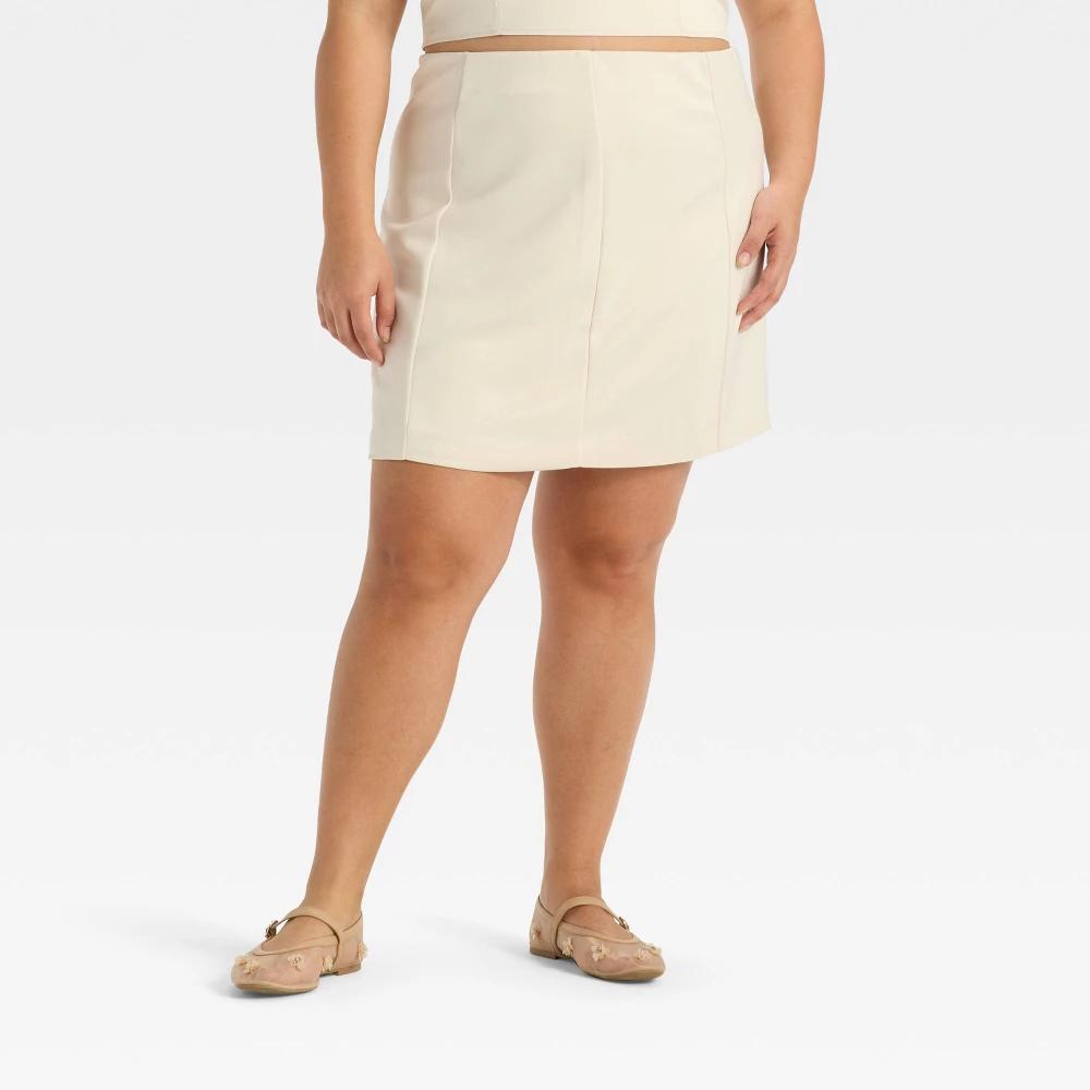 Women's Satin Mini A-Line Skirt - A New Day™ Cream 17 Product Image