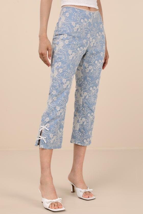 Tana Light Blue Embroidered Capri Pants Product Image