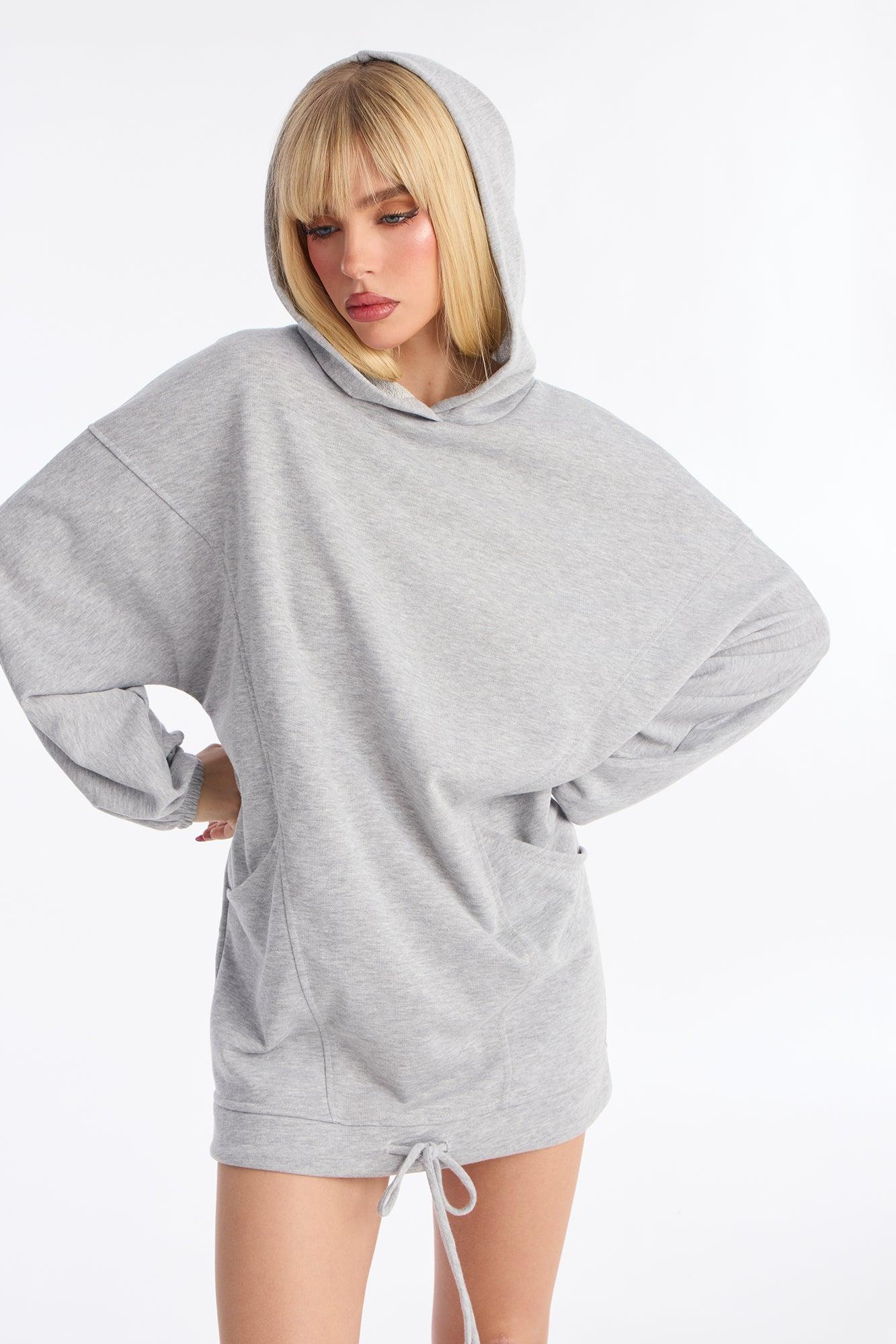 Run This Town Hoodie Sweatshirt Mini Dress - Heather Grey Female Product Image
