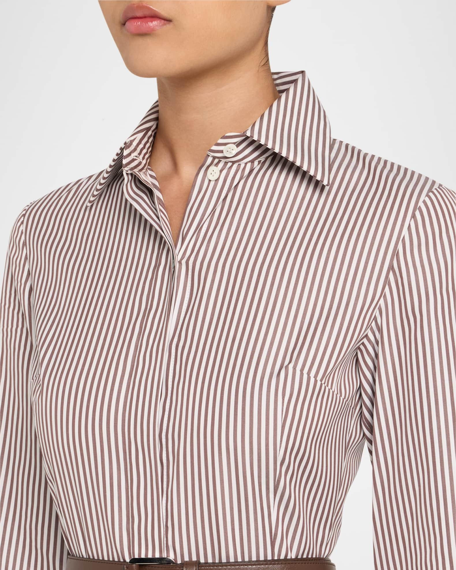 3/4-Sleeve Striped Midi Shirtdress With Belt Product Image