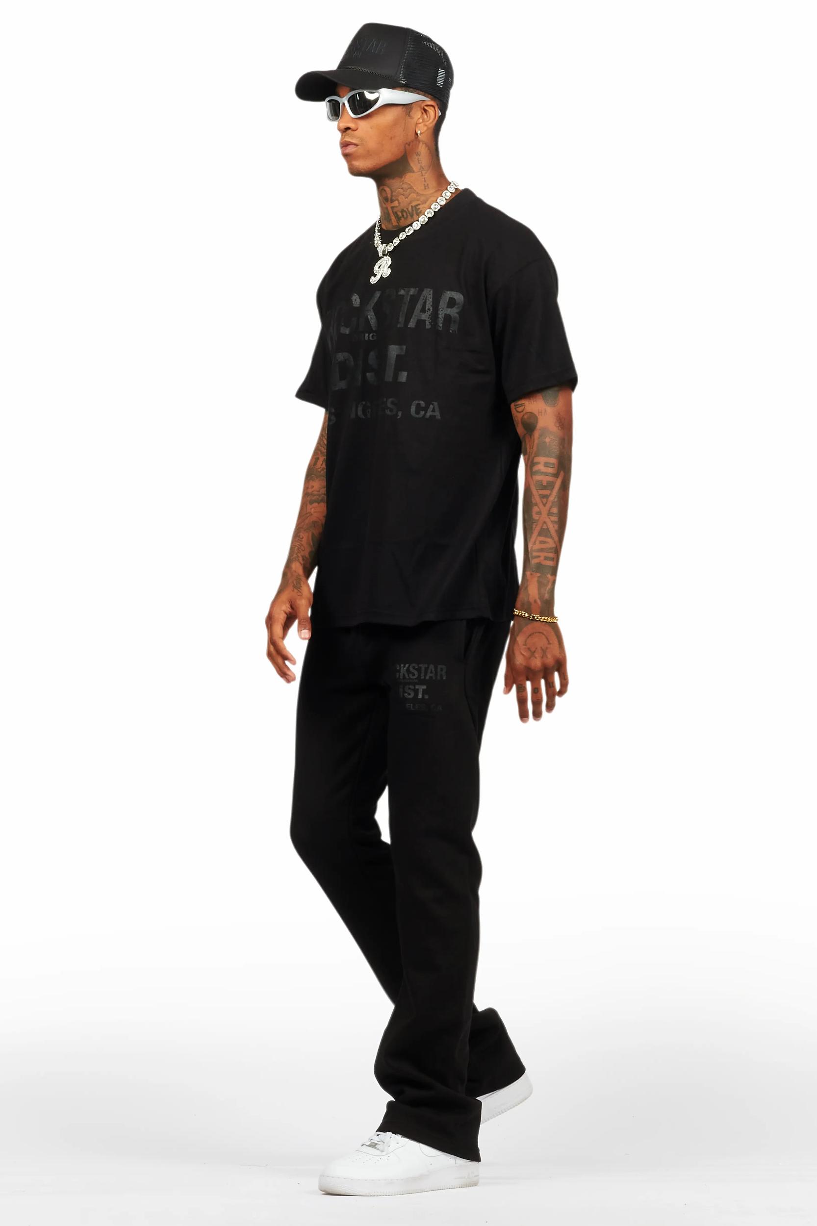 Lake Black/Black Oversized T-Shirt/Stacked Track Pant Set Male Product Image