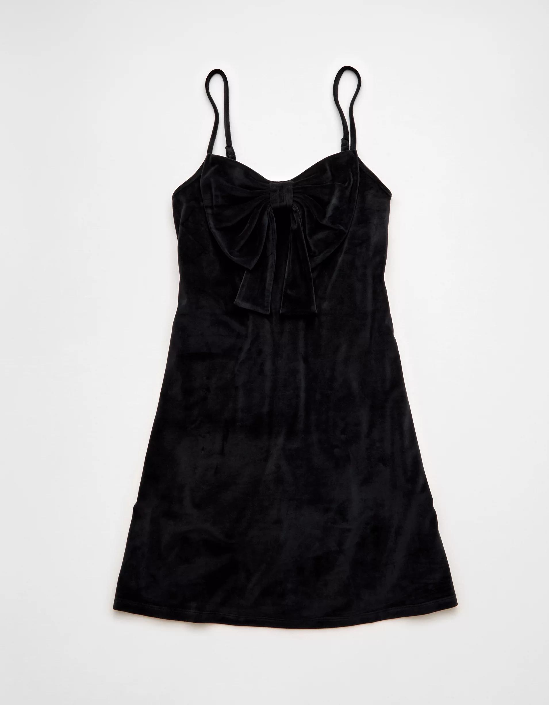 AE Strapless Velvet Knit Bow-Front Mini Dress Product Image