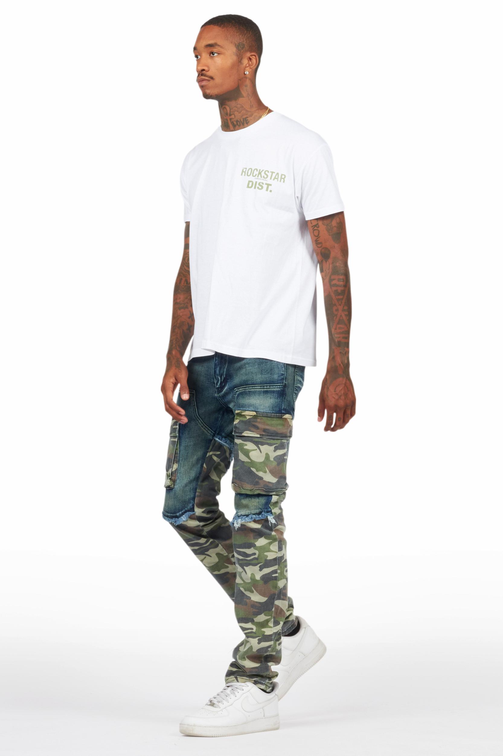 Lake White/Green T-Shirt & Denka Dark Blue Slim Jean Bundle Male Product Image
