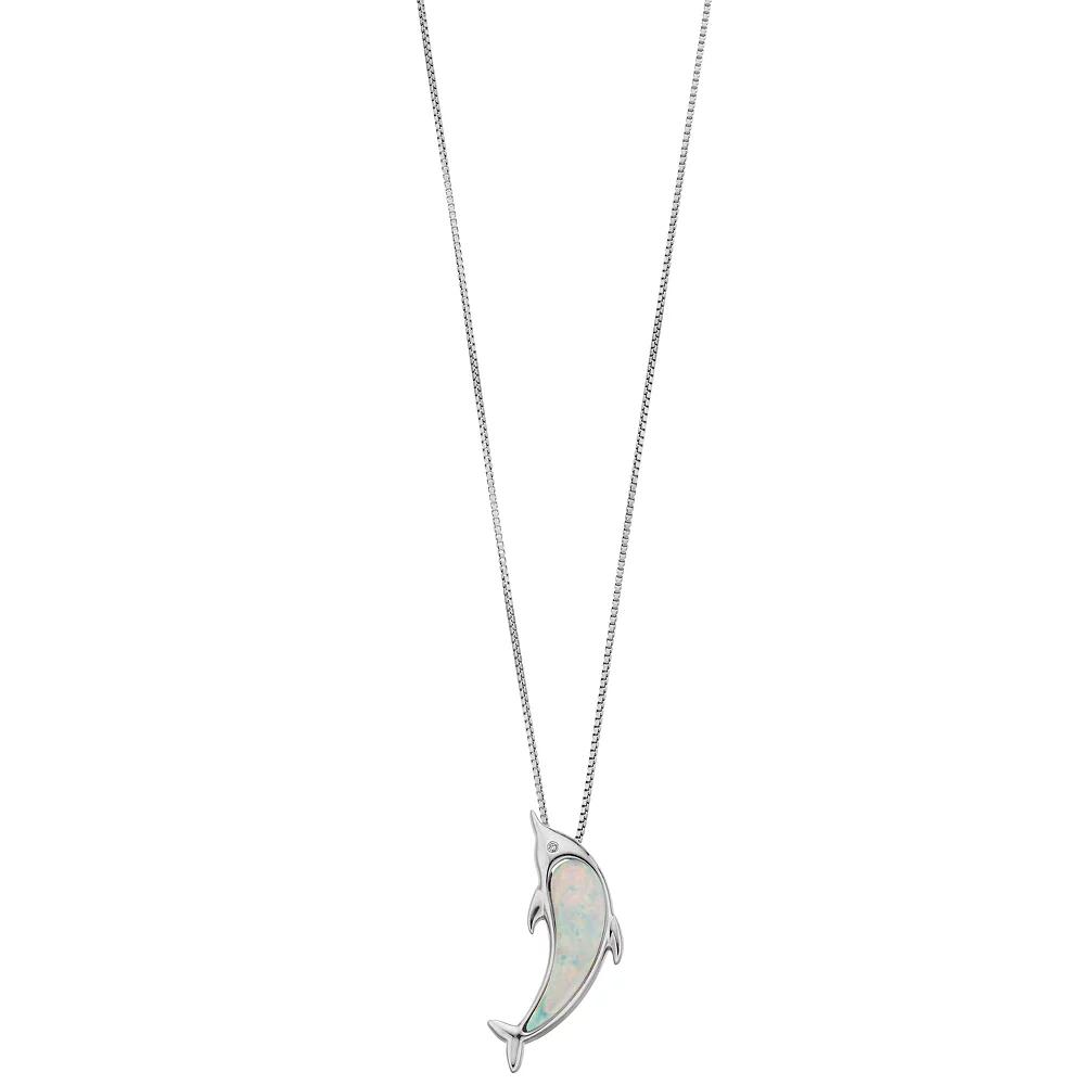 Gemminded Sterling Silver Lab-Created Opal & Diamond Accent Dolphin Pendant, Women's, Size: 18" Product Image