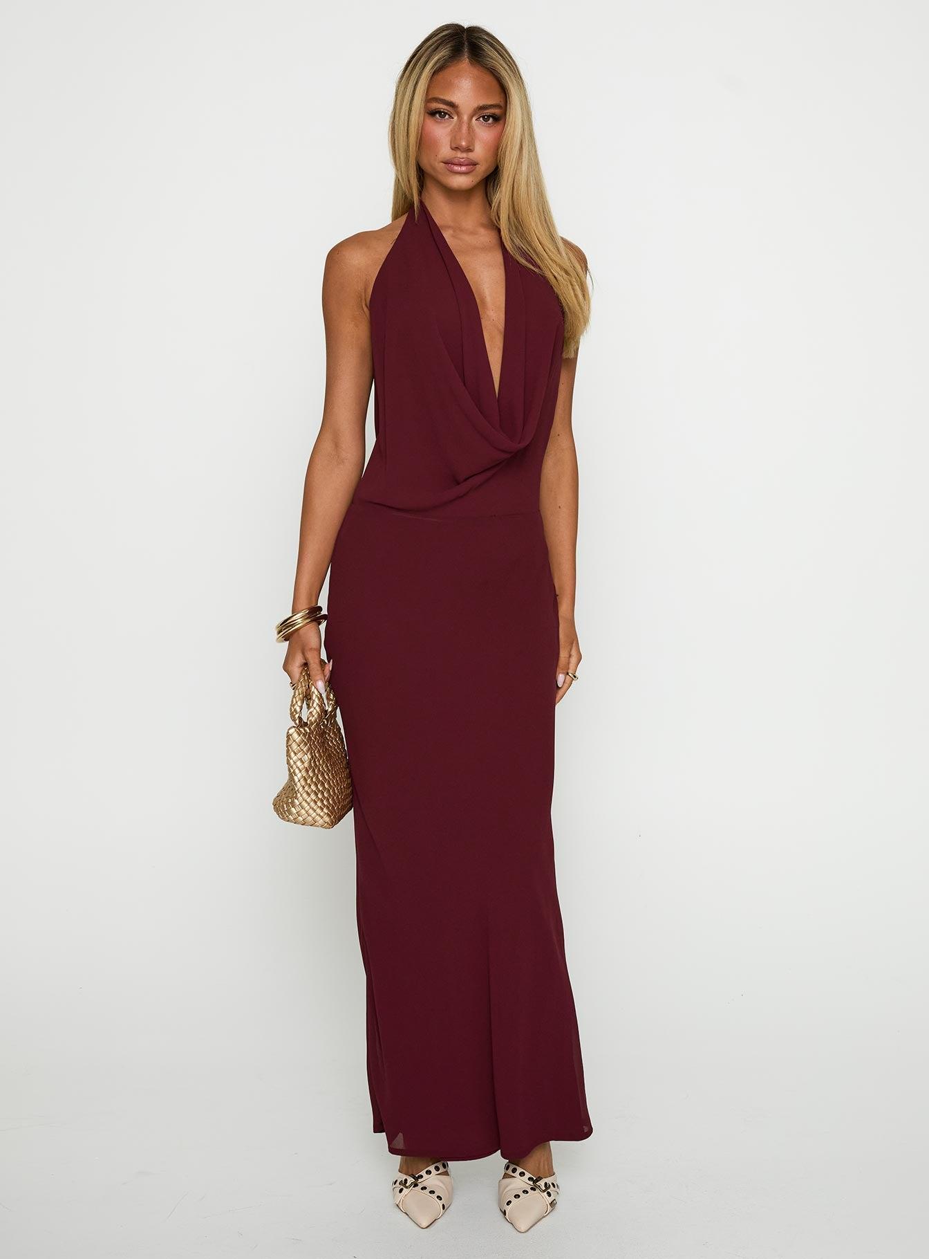 Vortexa Halter Maxi Dress Currant Product Image