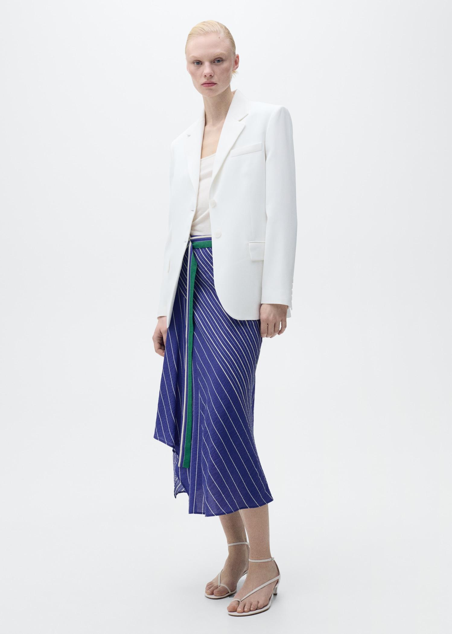 Striped midi-skirt with belt - Women | MANGO USA Product Image