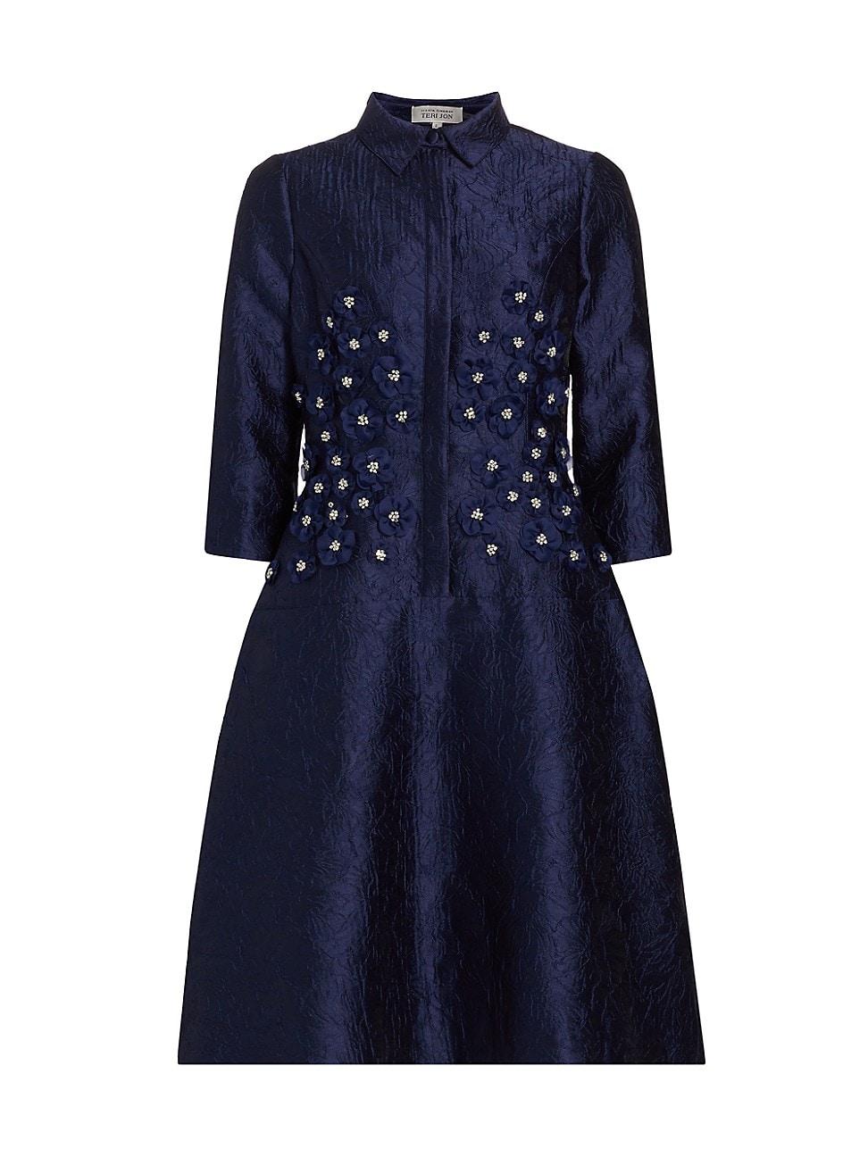 Womens Floral-Appliqu Jacquard Midi-Shirtdress Product Image