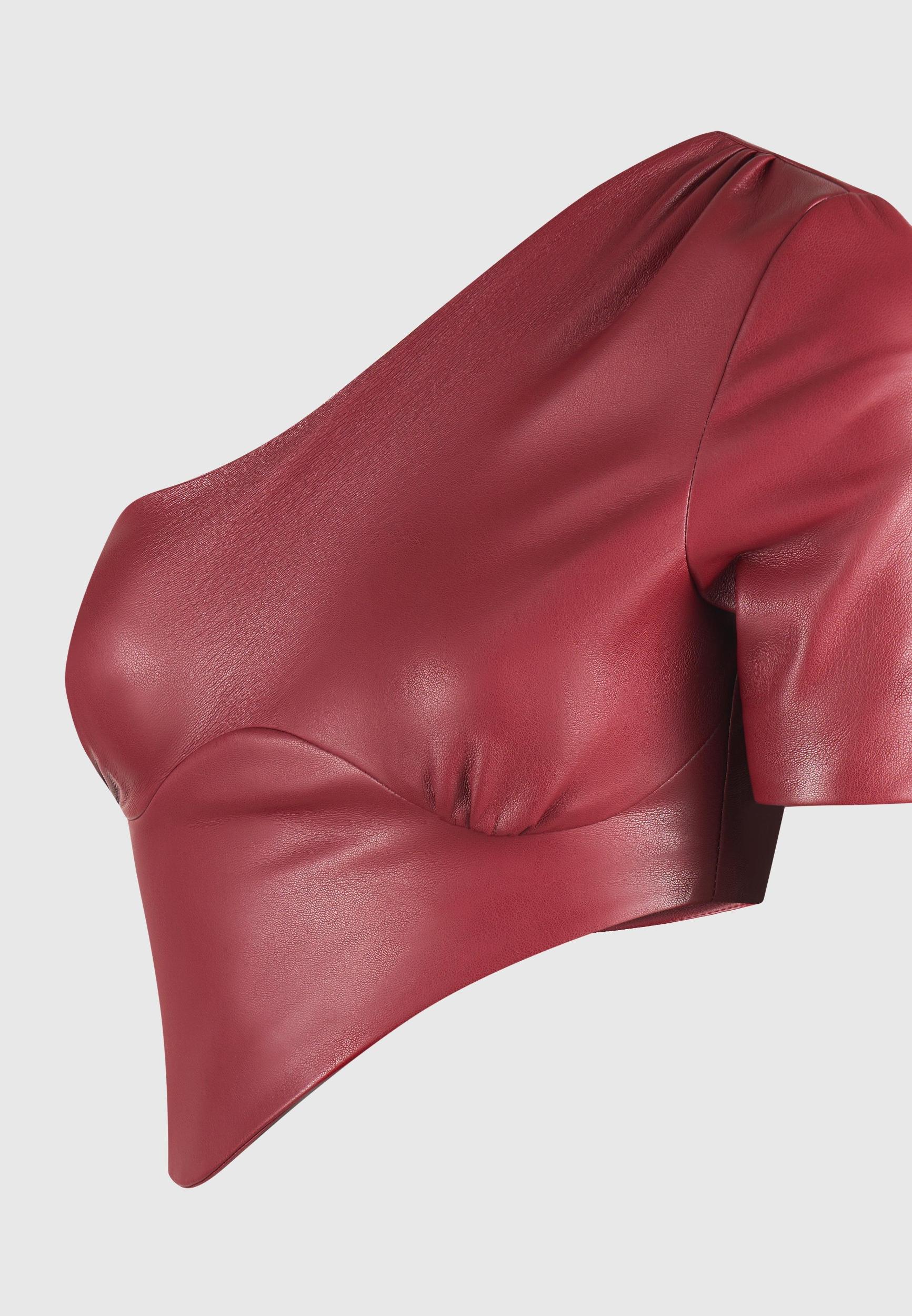 Curved Hem Leather Crop Top - Wine Red Female Product Image