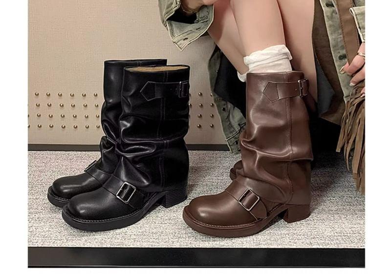Platform Buckled Mid Calf Boots Product Image