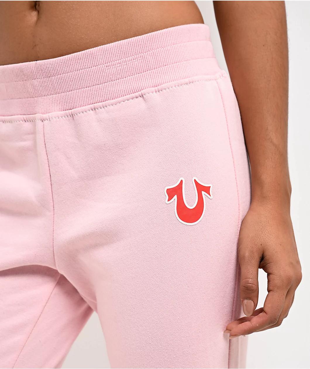 True Religion Big T Pink Low Rise Flare Jogger Sweatpants Product Image