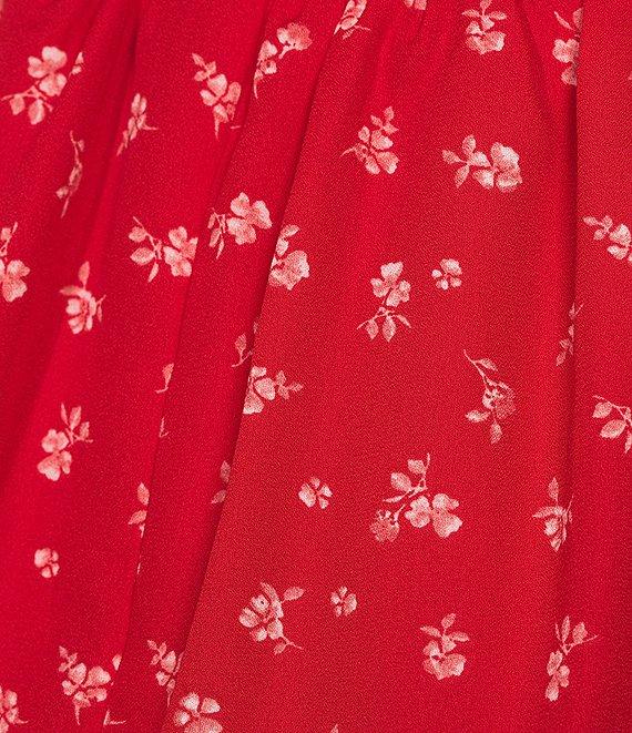 Midnight Doll Wool Doddy Print Square Neck Tie Strap Tiered Midi Dress Product Image