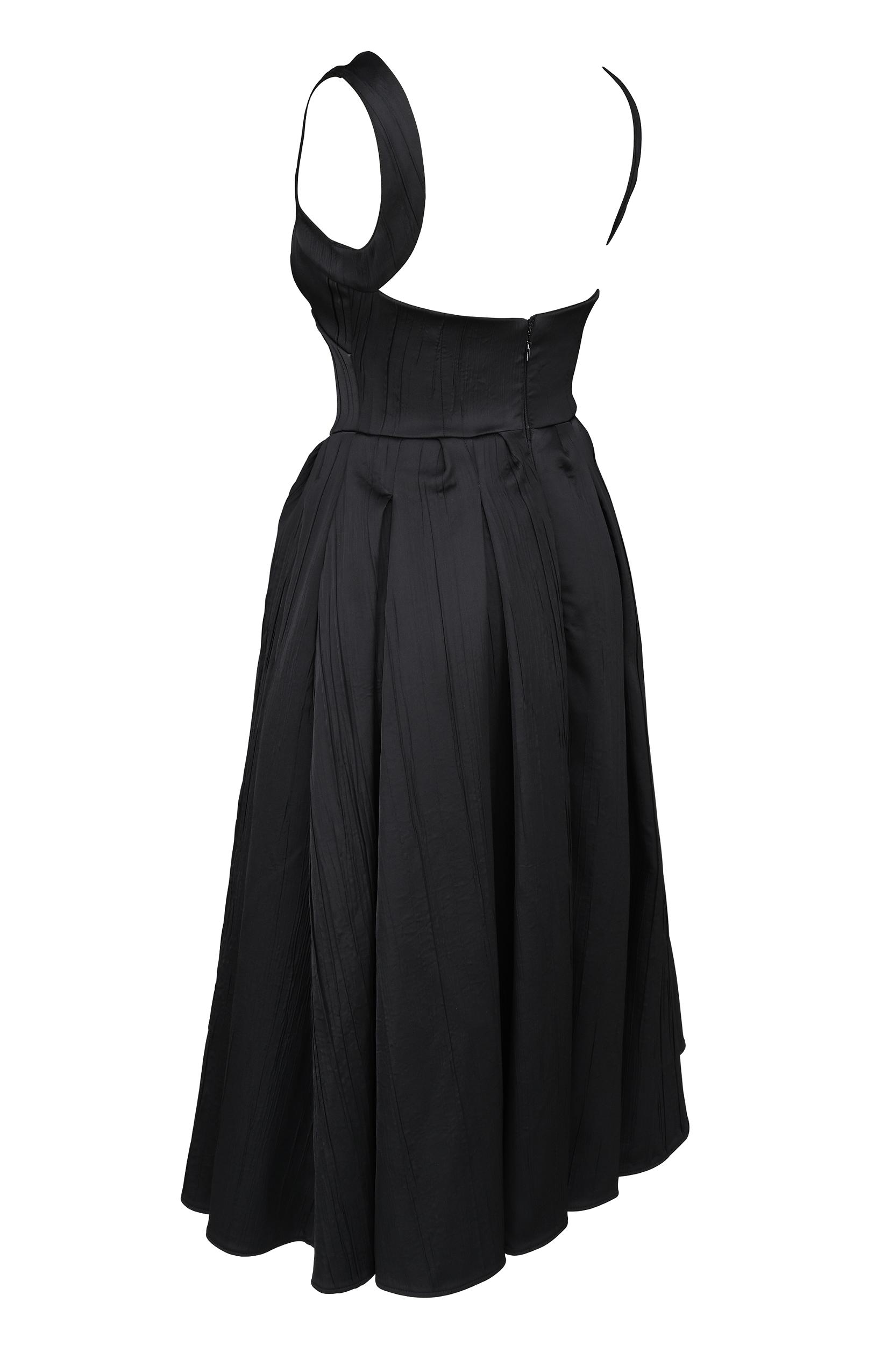 Isabeau  black textured satin corset midi dress Product Image