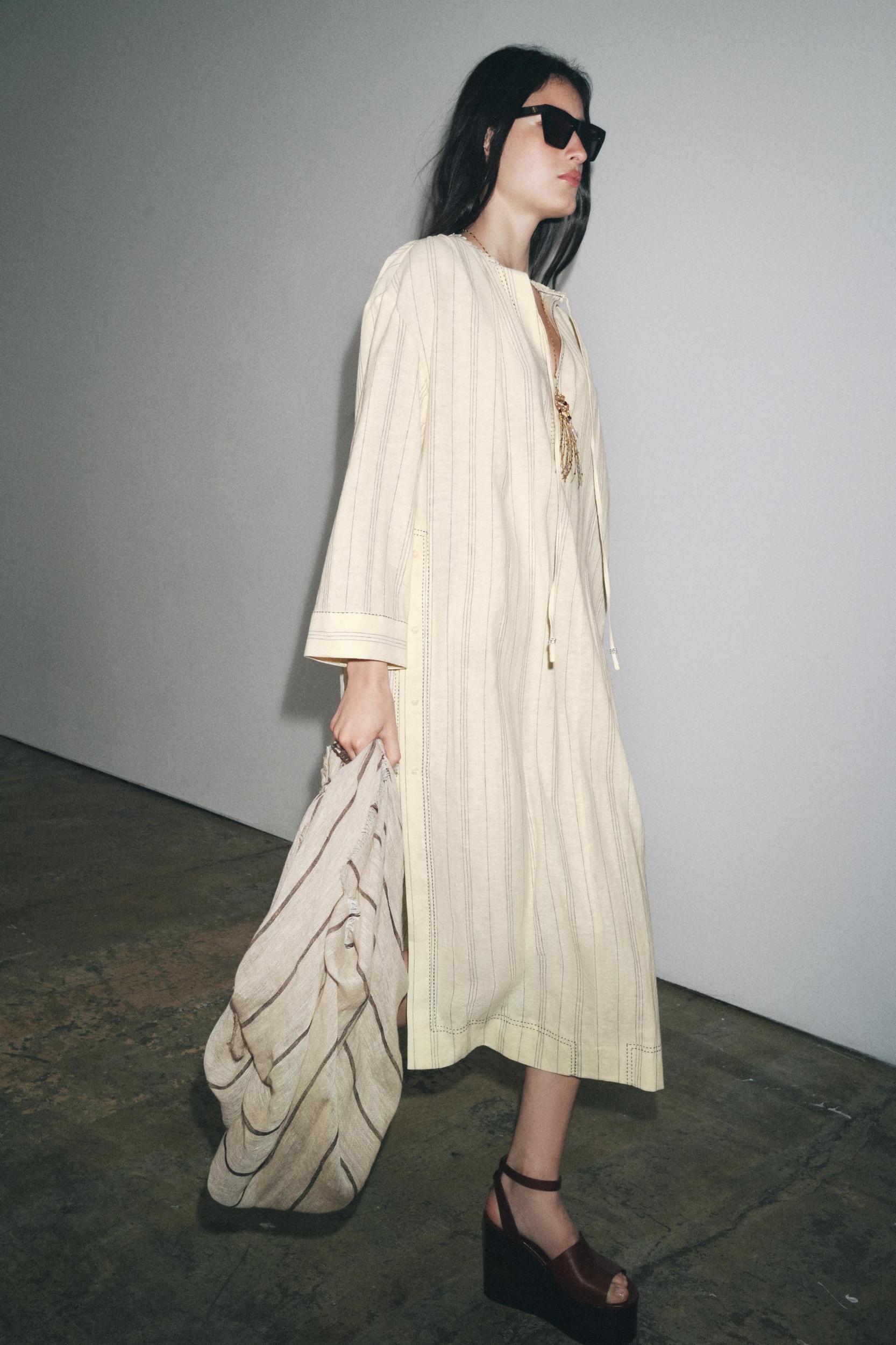 STRIPED LINEN TUNIC DRESS ZW COLLECTION Product Image