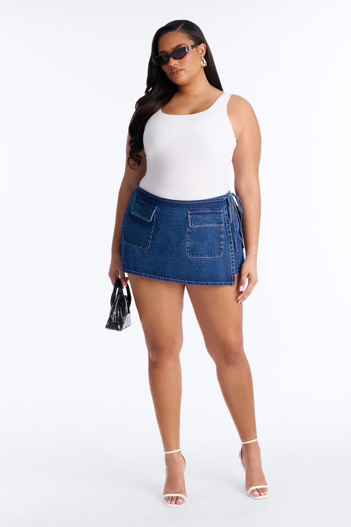 Kimmie Wrap Denim Micro Mini Skort - Dark Wash Female Product Image