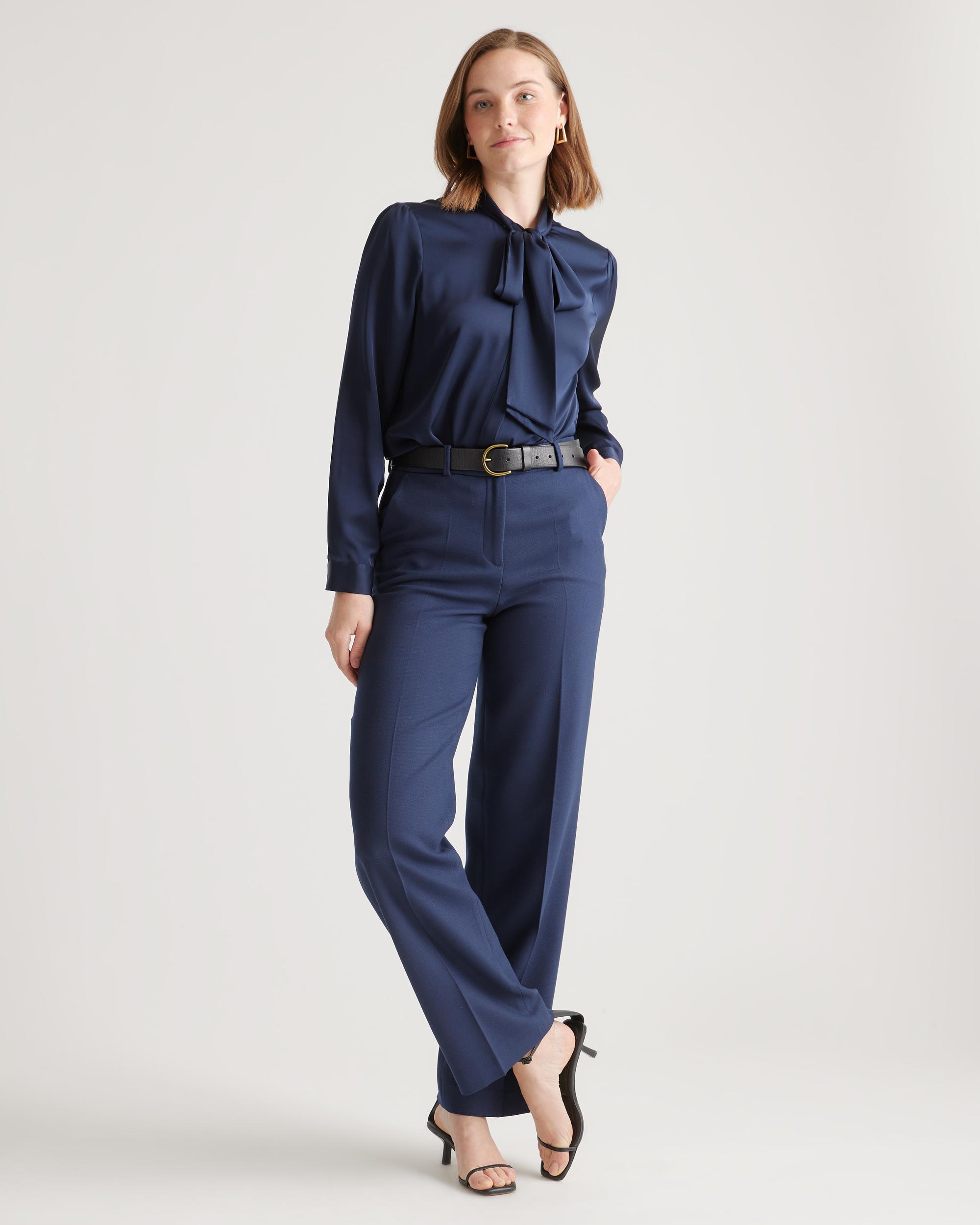 Quince | Women's Washable Stretch Silk Tie Neck Blouse Size XL Product Image