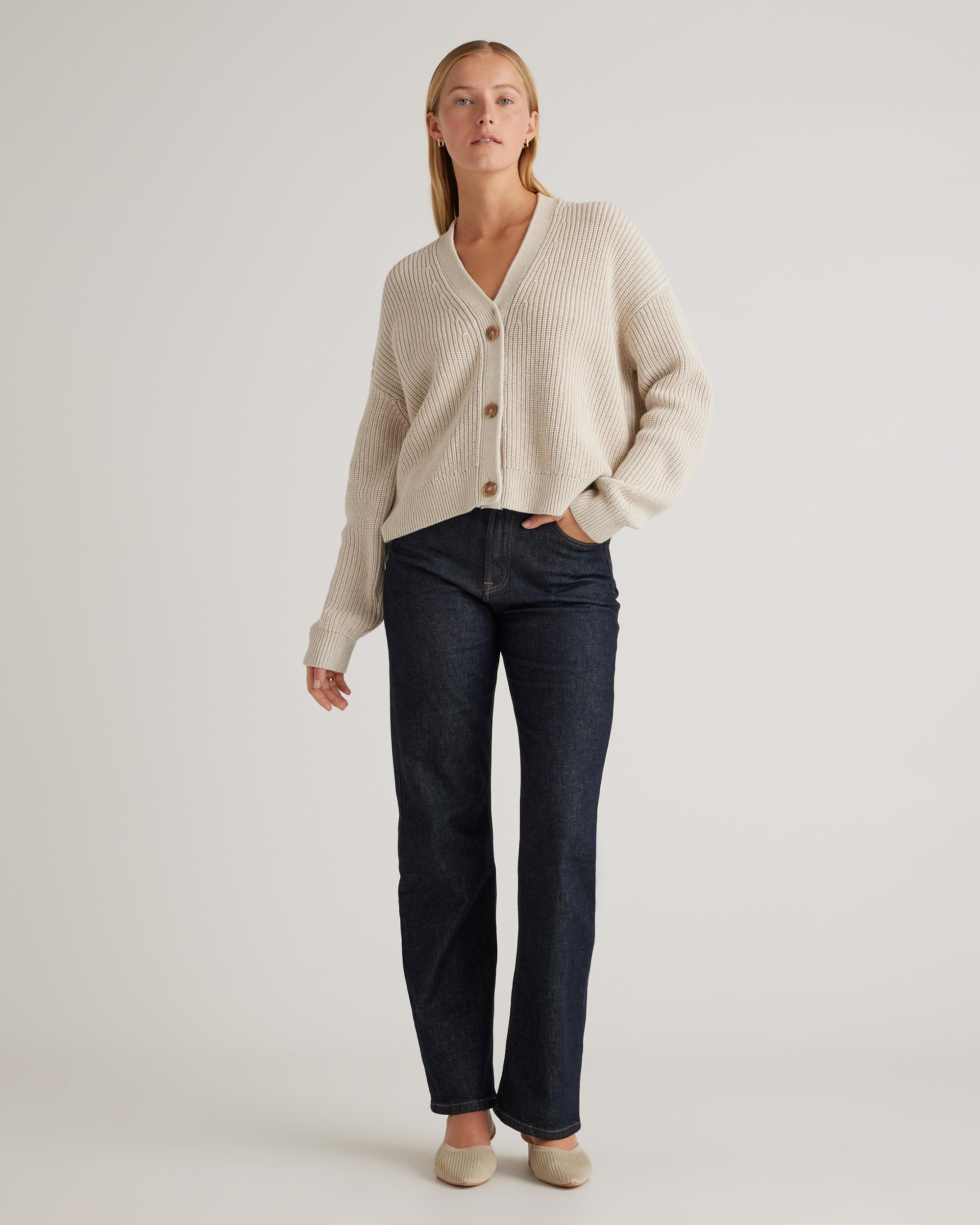 Quince | Women's Fisherman Boxy Cropped Cardigan Sweater Organic Cotton Product Image