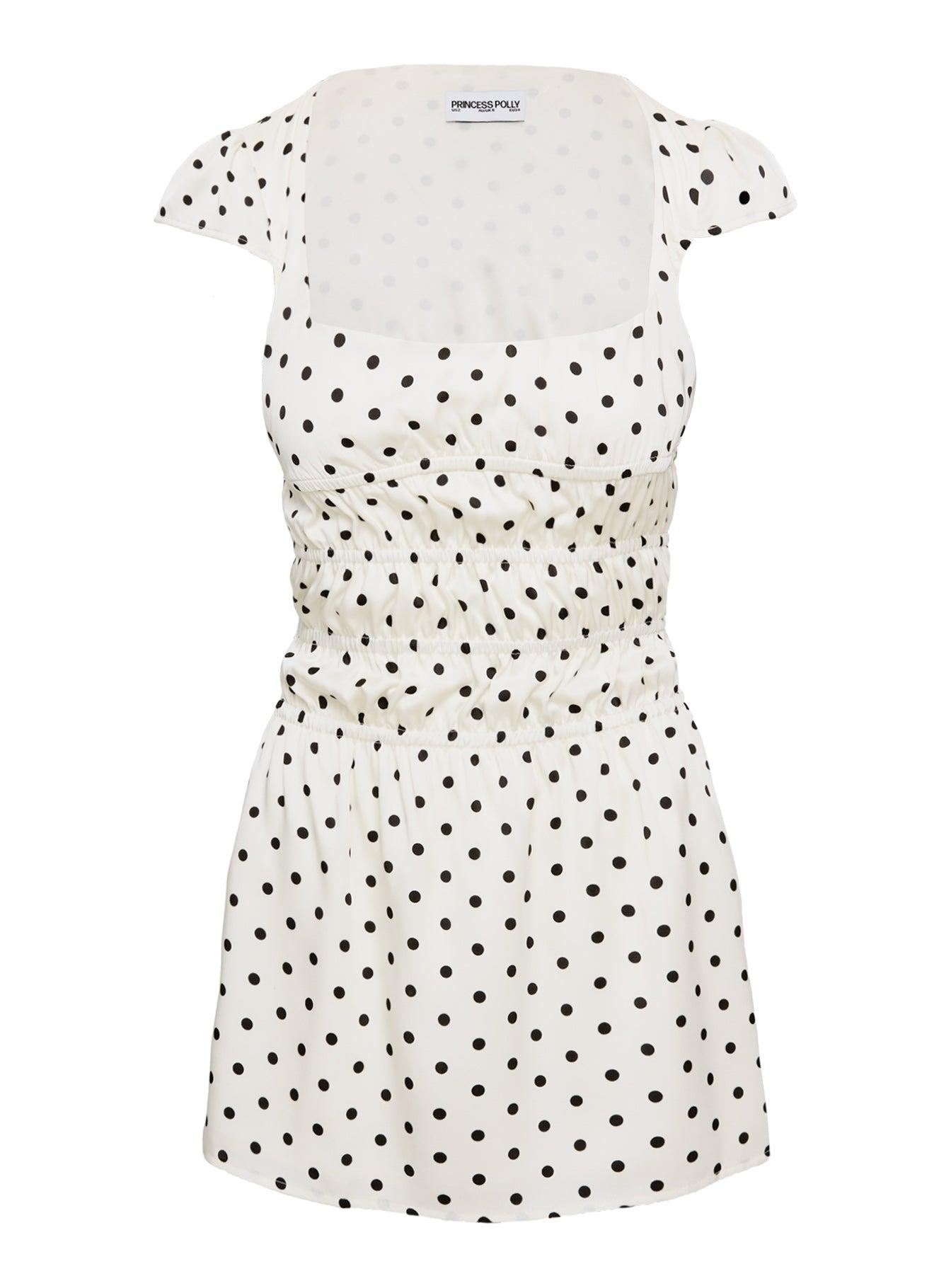 Evangelie Ruched Mini Dress White Polka Product Image