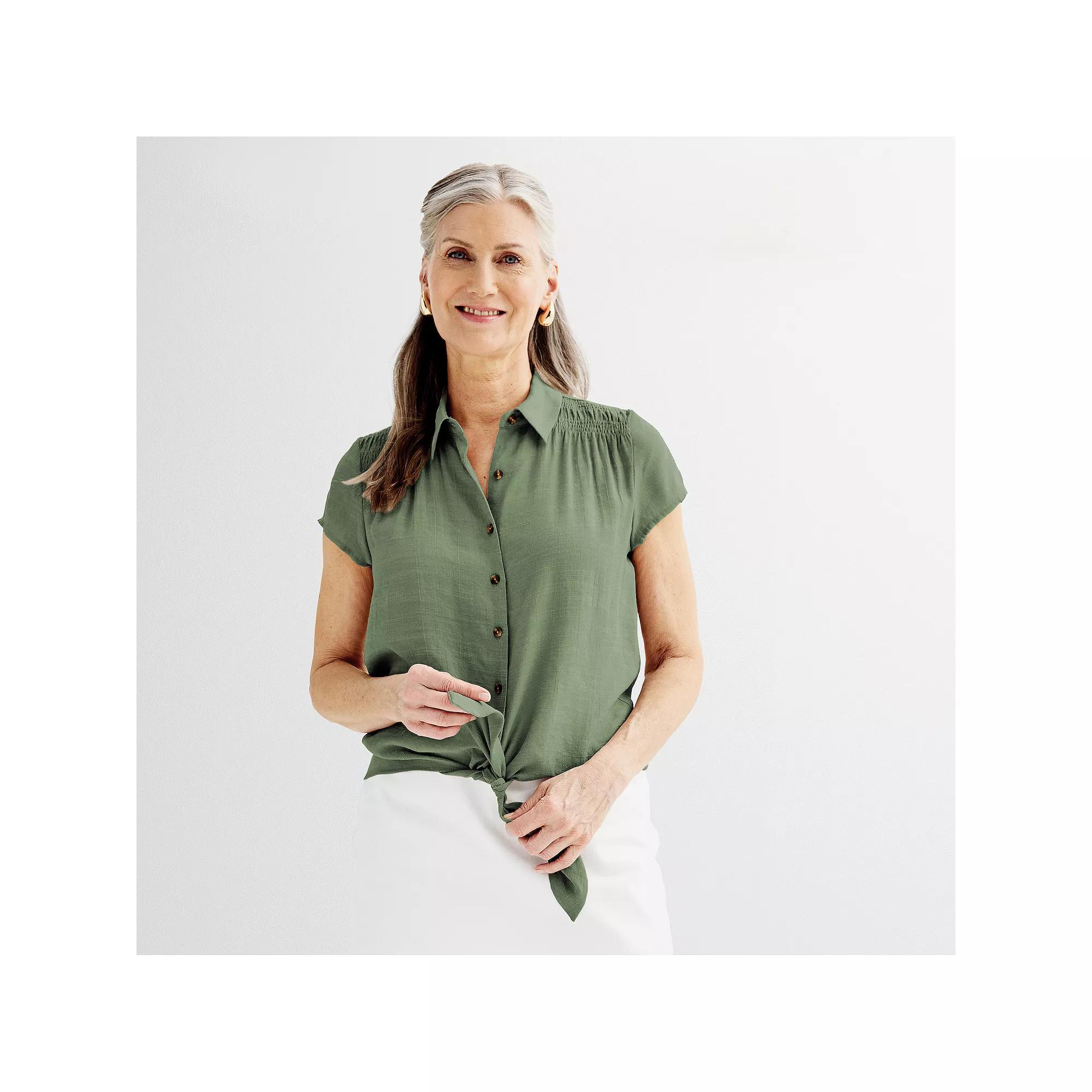 Petite Croft & Barrow® Tie Front Top, Women's, Size: XS Petite, Manolo Green Product Image