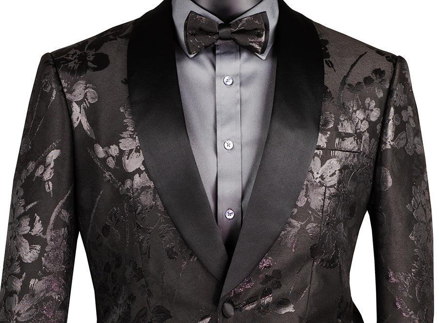 Black Slim Fit Fashion Jacket Shawl Lapel with Bow Tie Product Image