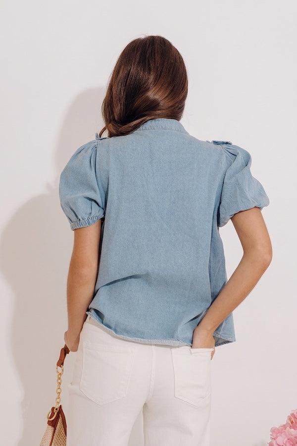 Sweetly Simple Denim Ruffle Top Product Image