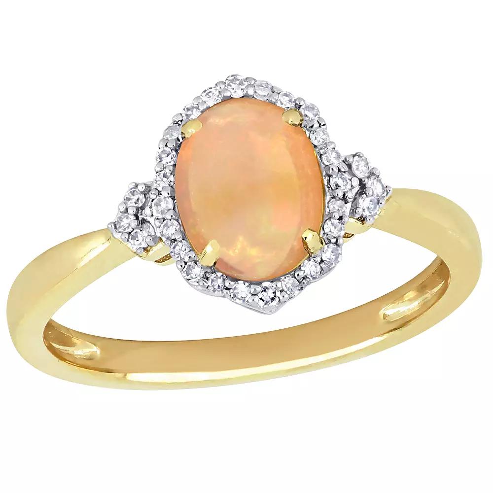 Stella Grace 10k Gold 1/8 Carat T.W. Diamond & Ethiopian Opal Ring, Women's, Size: 5 Product Image