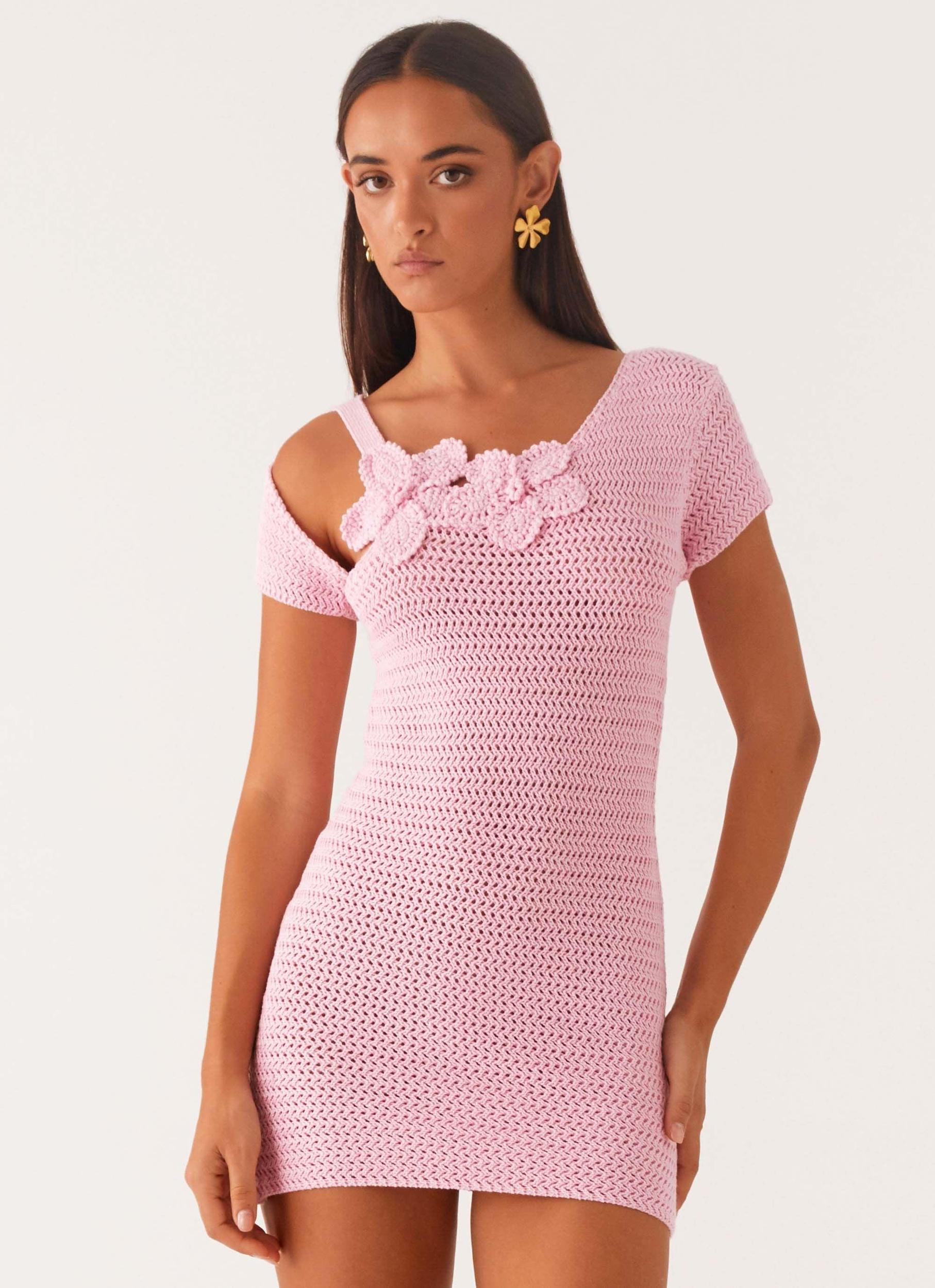 Camryn Crochet Mini Dress - Pink Product Image