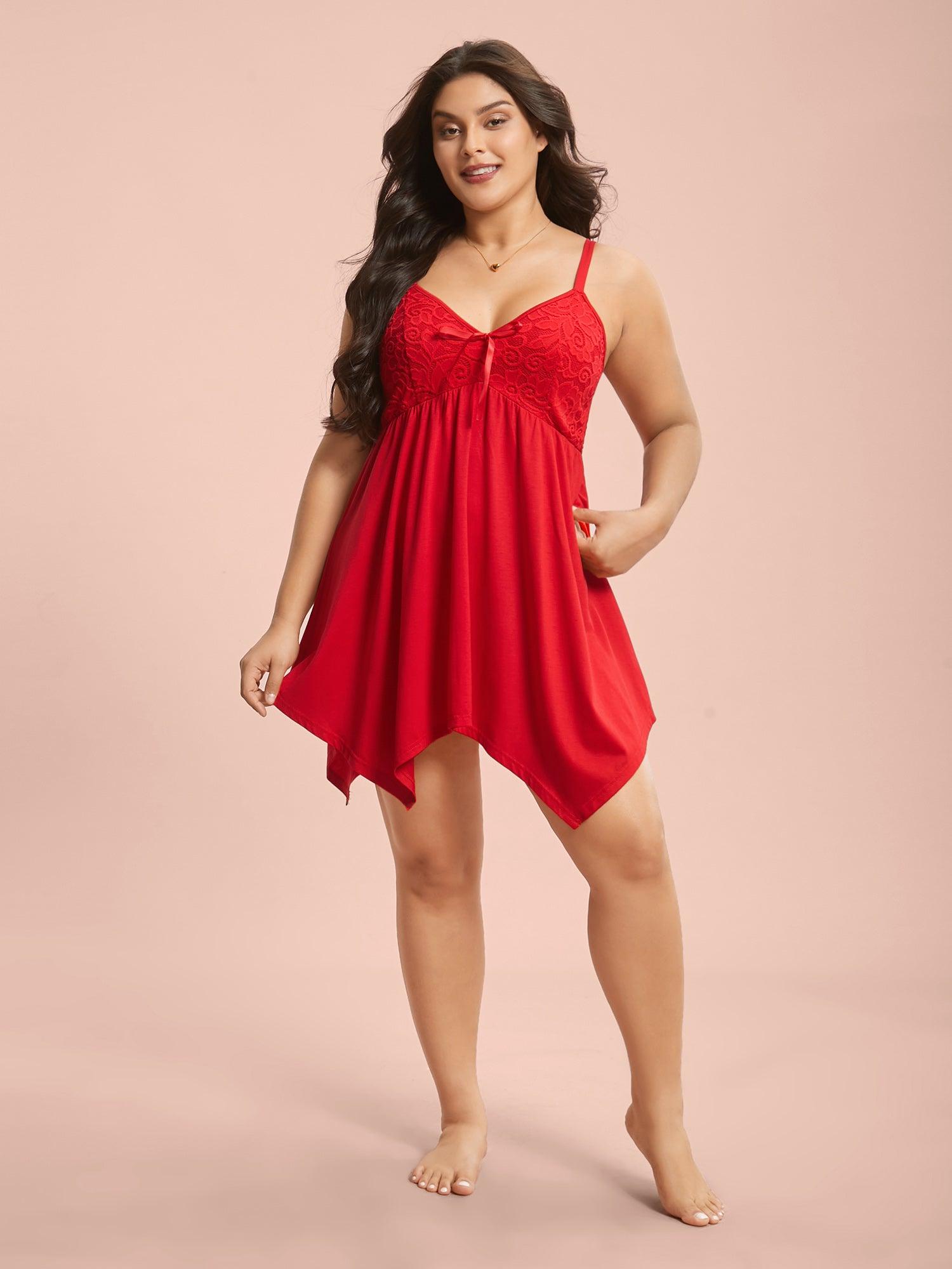 Bowknot Crochet Lace Asymmetrical Hem Lounge Dress Female Product Image