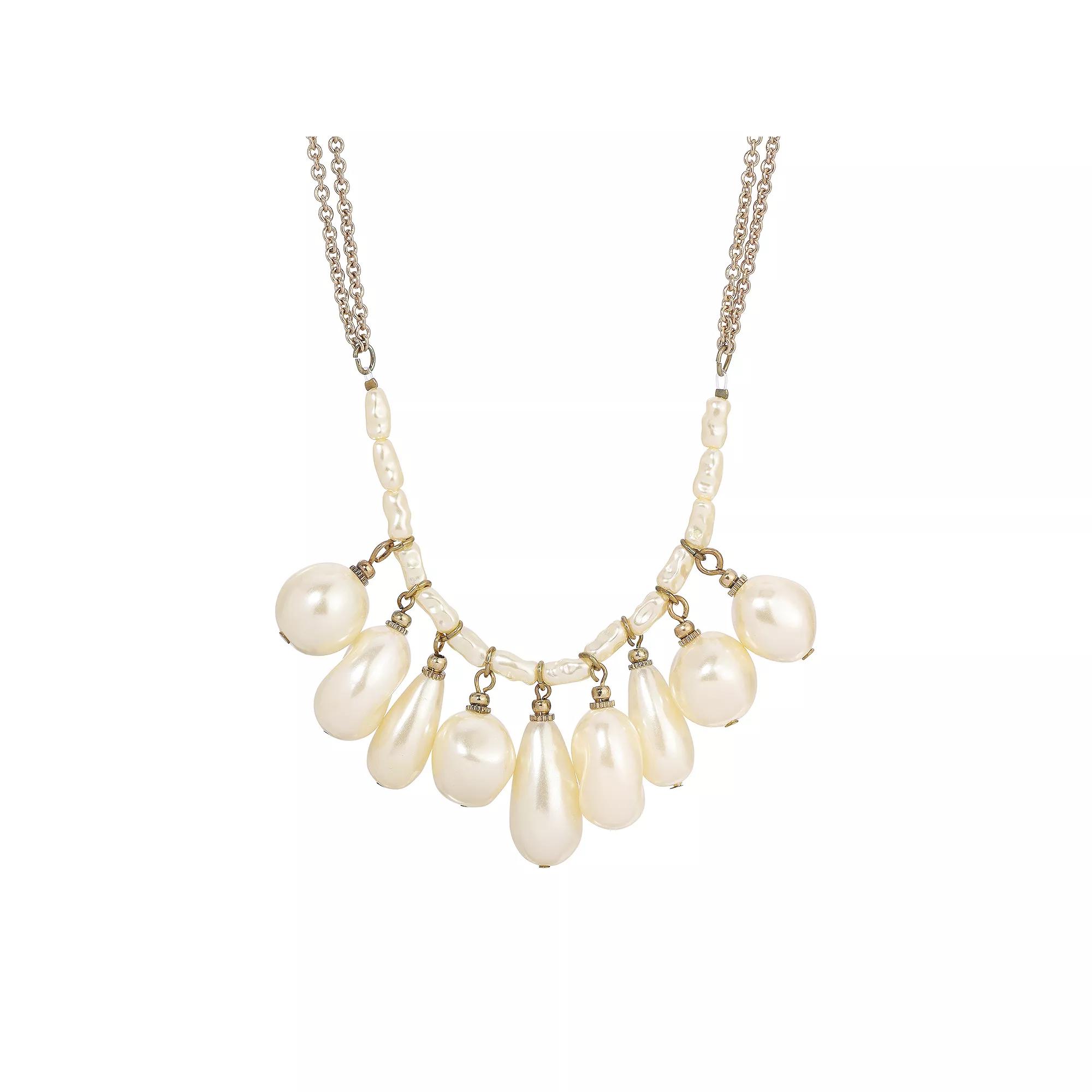 1928 Gold Tone Simulated Pearl Multi Drop Necklace, Women's, White Product Image