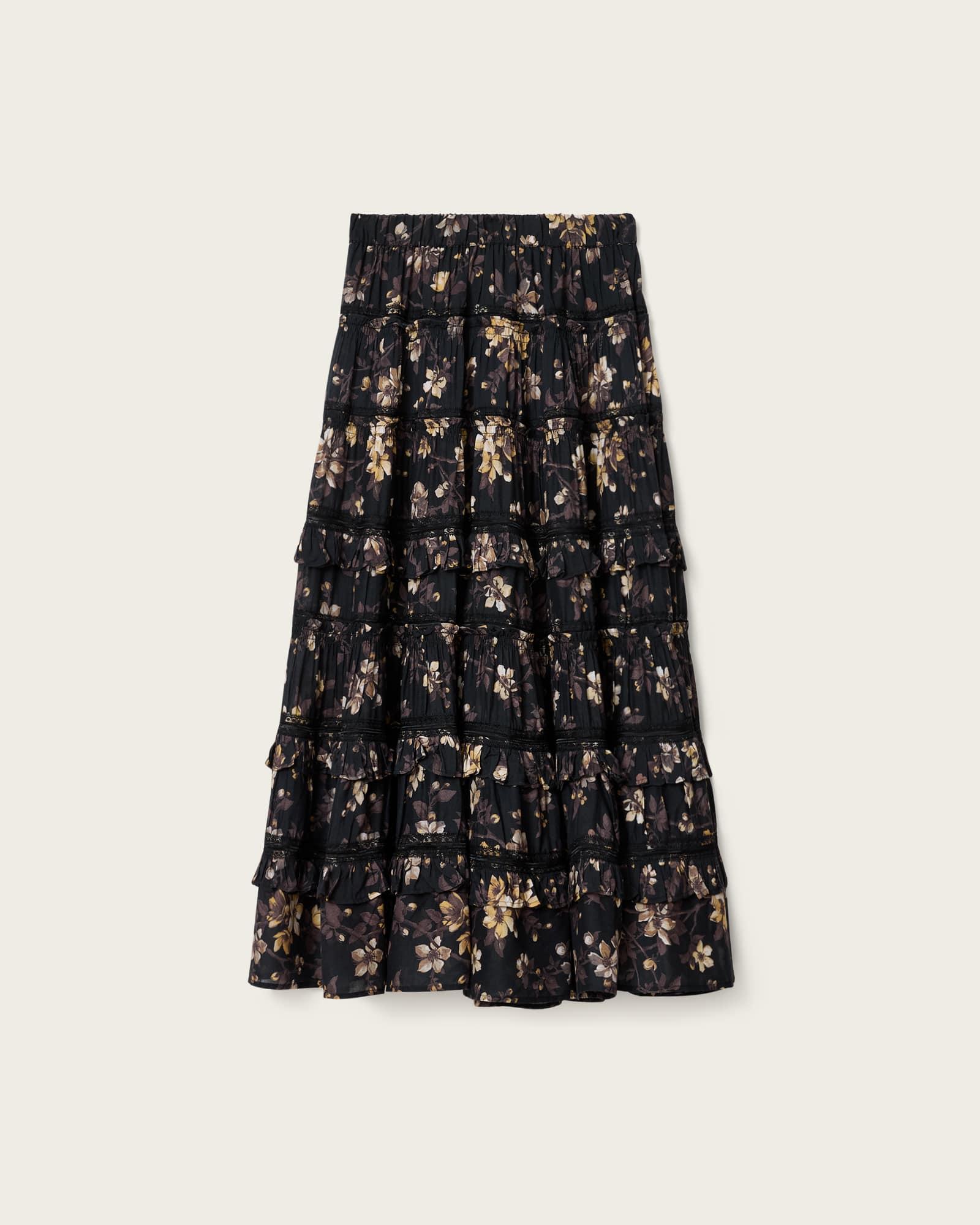 Talia Printed Midi Skirt VINE BLACK | ALLSAINTS US Product Image