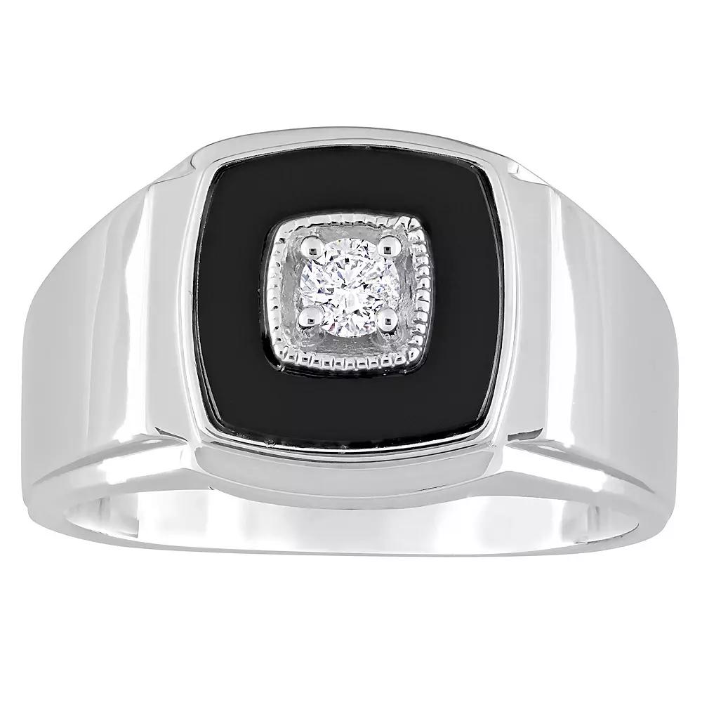 Stella Grace Men's Sterling Silver Square Black Onyx & 1/6 Carat T.W. Diamond Ring,  Product Image