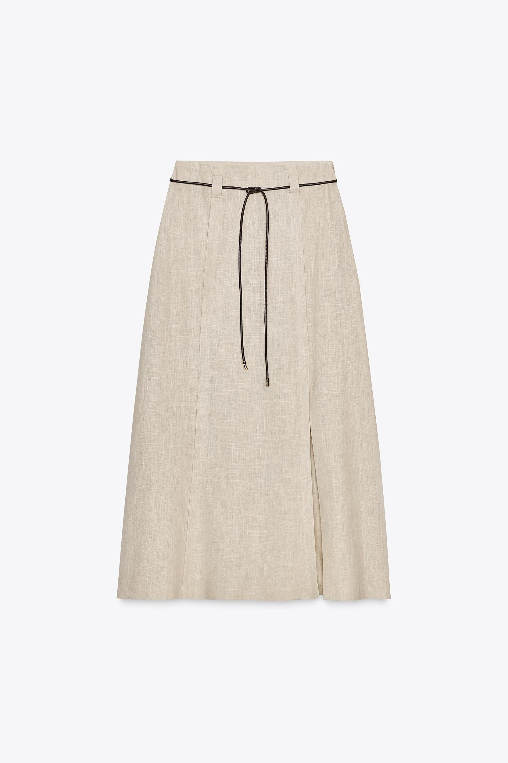 LINEN BELTED MIDI SKIRT Product Image