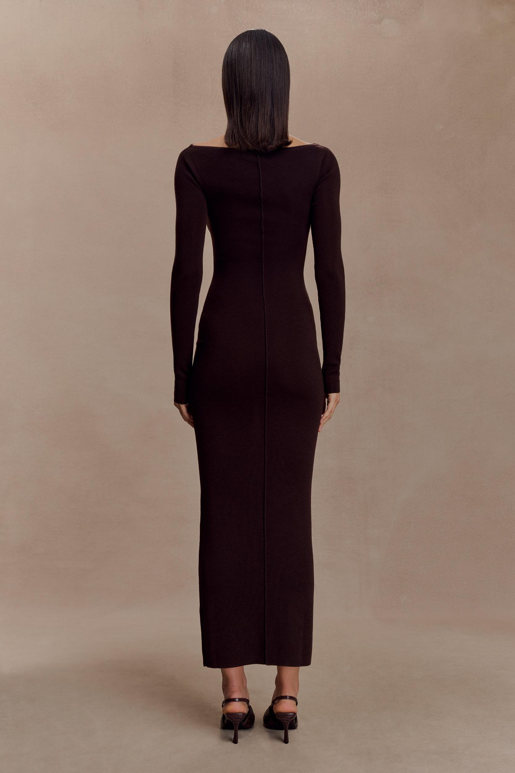 Cleona Merino Wool Ribbed Long Sleeve Maxi Dress - Deep Chocolate Female Product Image