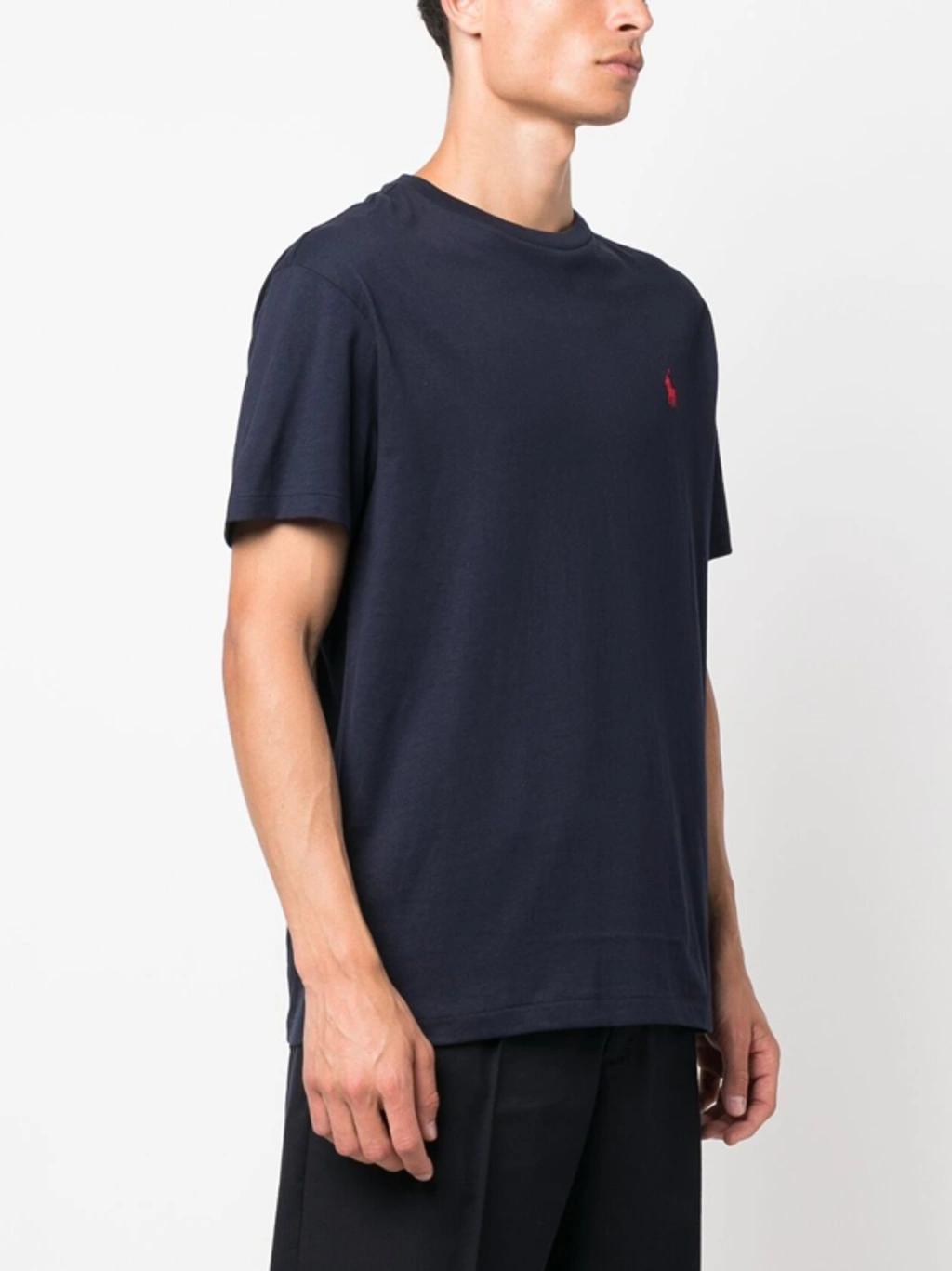 POLO RALPH LAUREN Custom Slim Fit Blue Crewneck T-shirt With Pony Embroidery On The Front In Cotton Man Product Image