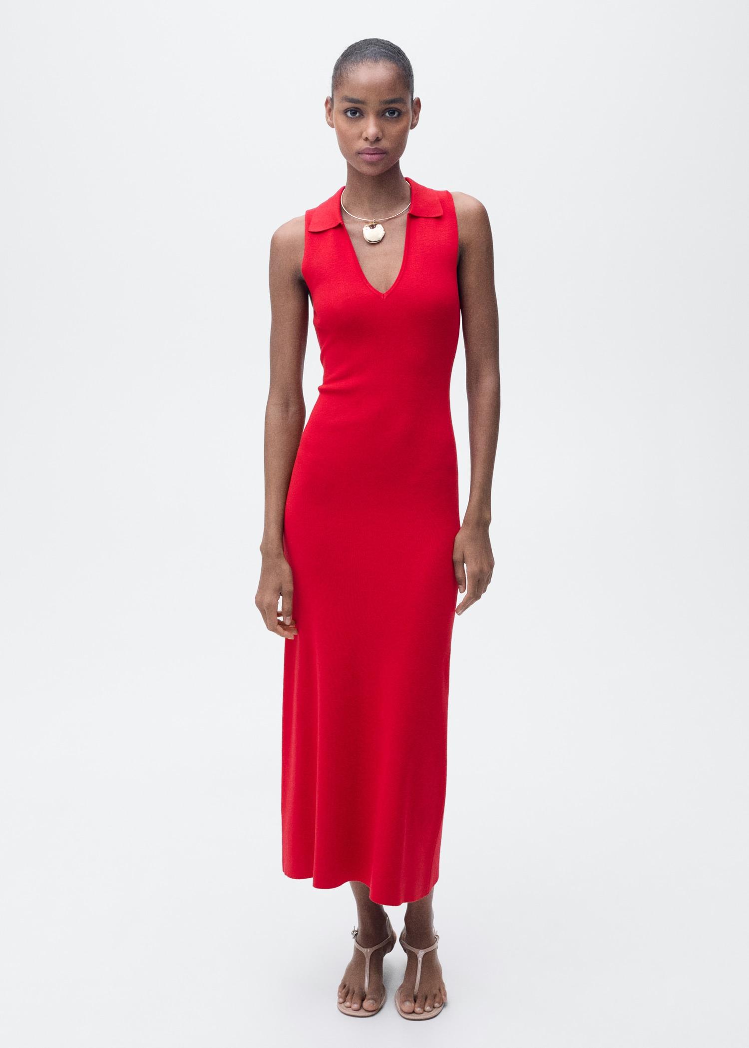 Knitted midi-dress with lapels - Women | MANGO USA Product Image