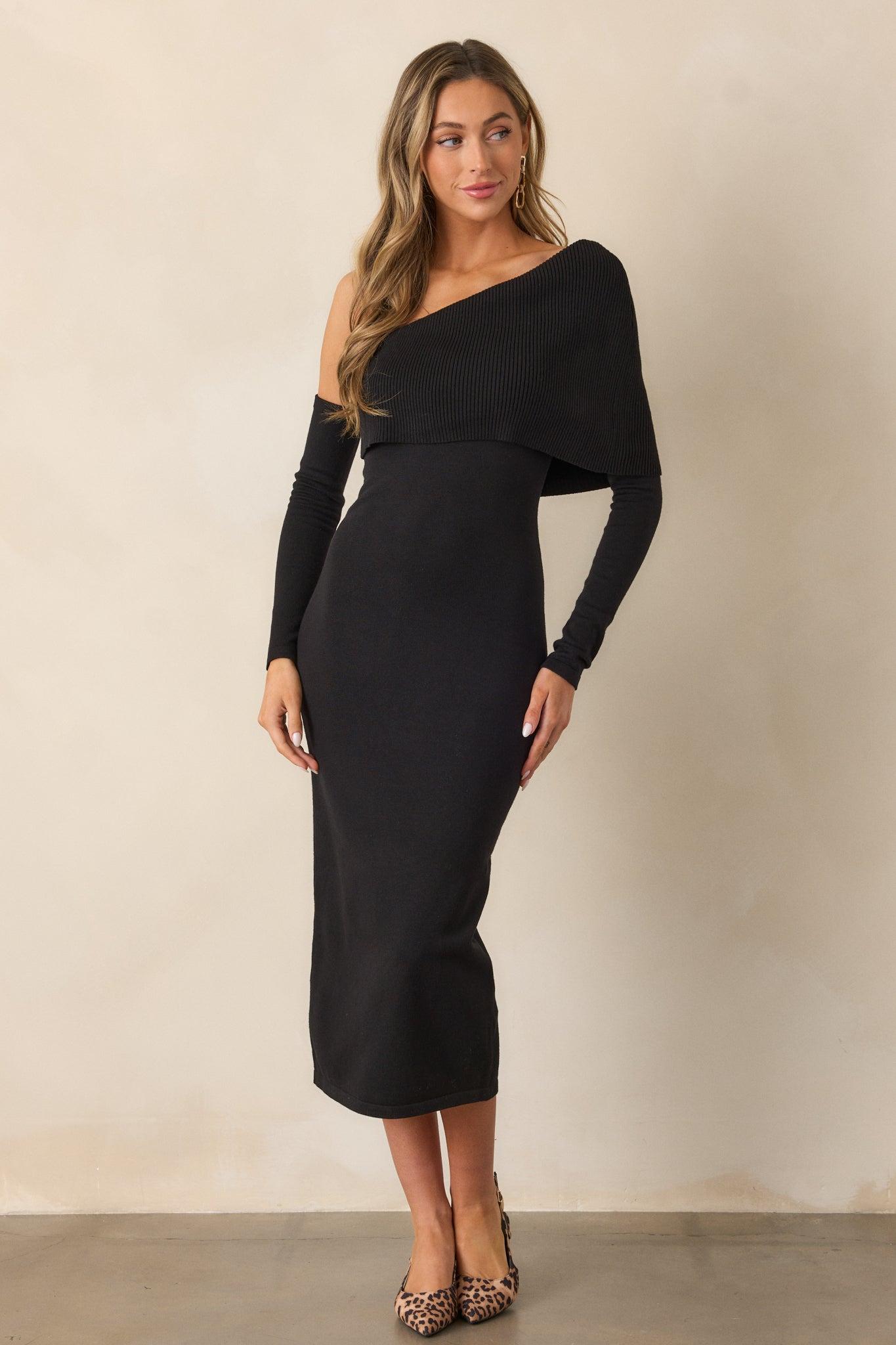 MINKPINK Mirabel Black Knit Midi Dress Product Image