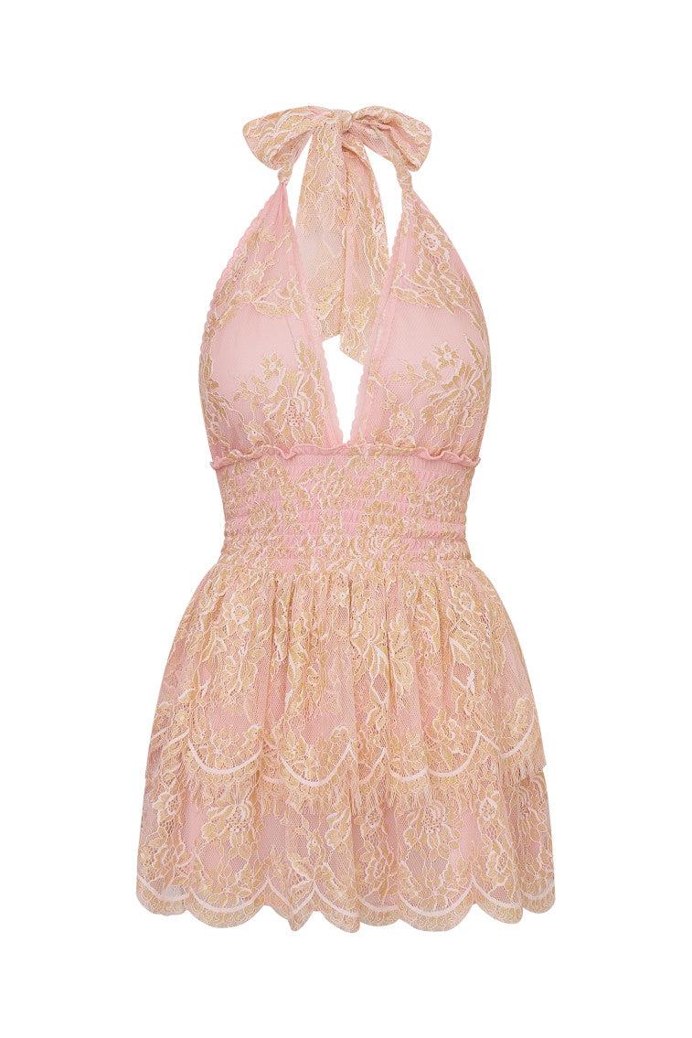 Deanna Lace Mini Halter Dress Product Image