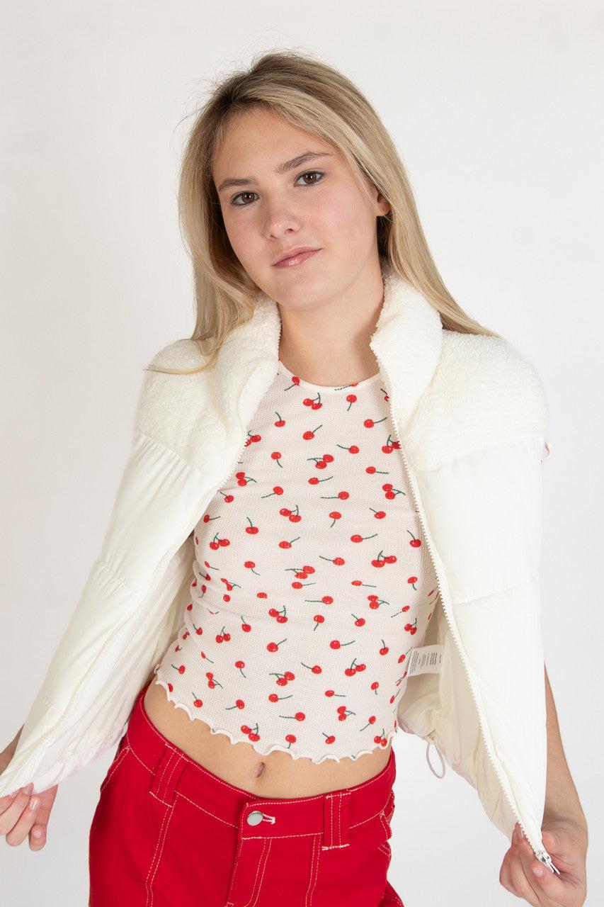 White Sherpa Yoke Puffer Vest Product Image